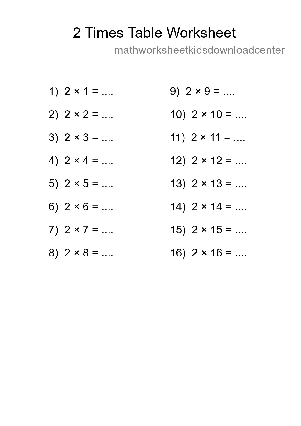 2 Times Table Worksheet For Grade 2 - Part 207