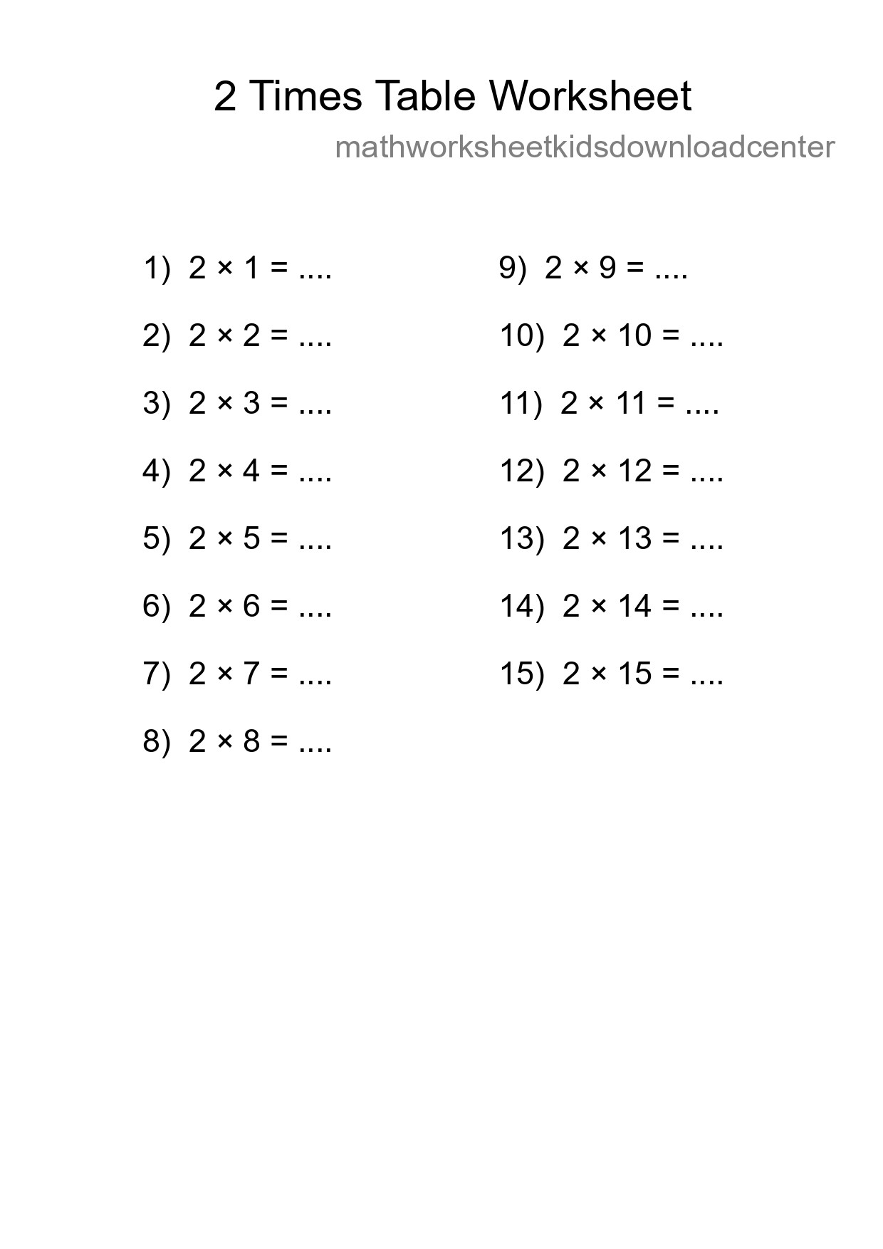 2 Times Table Worksheet For Grade 2 - Part 31