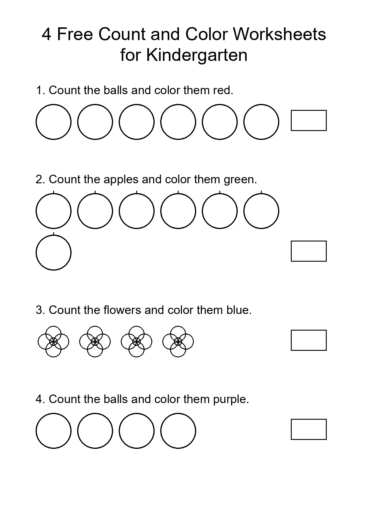 4 Free Count and Color Worksheets for Kindergarten