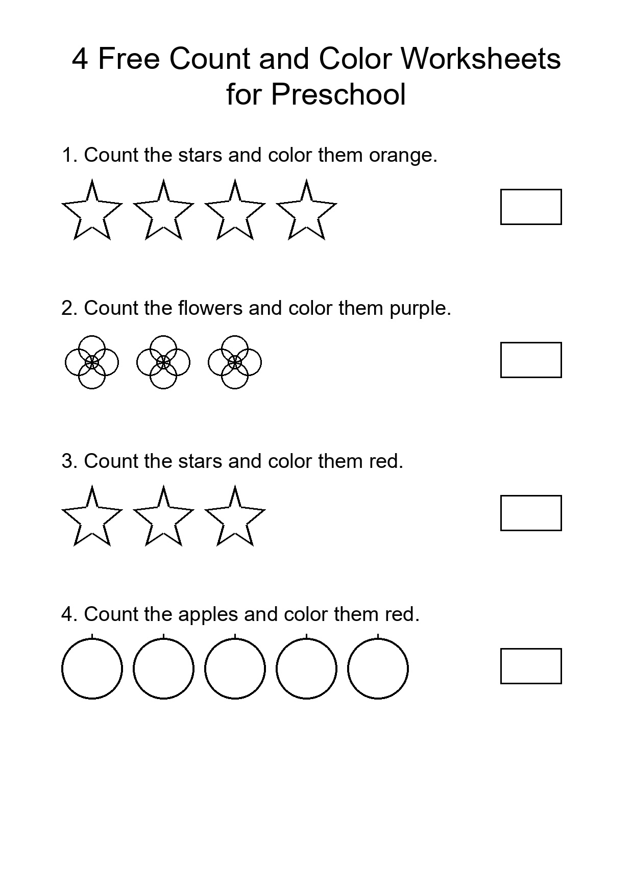 4 Free Count and Color Worksheets for Preschool