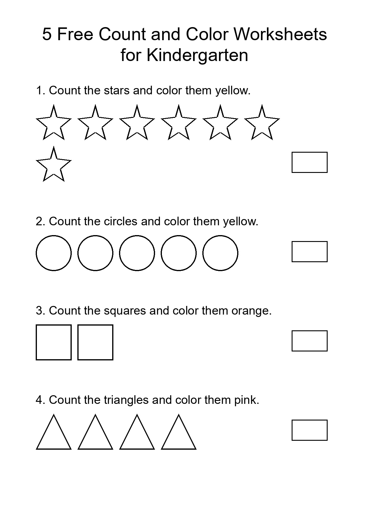 5 Free Count and Color Worksheets for Kindergarten