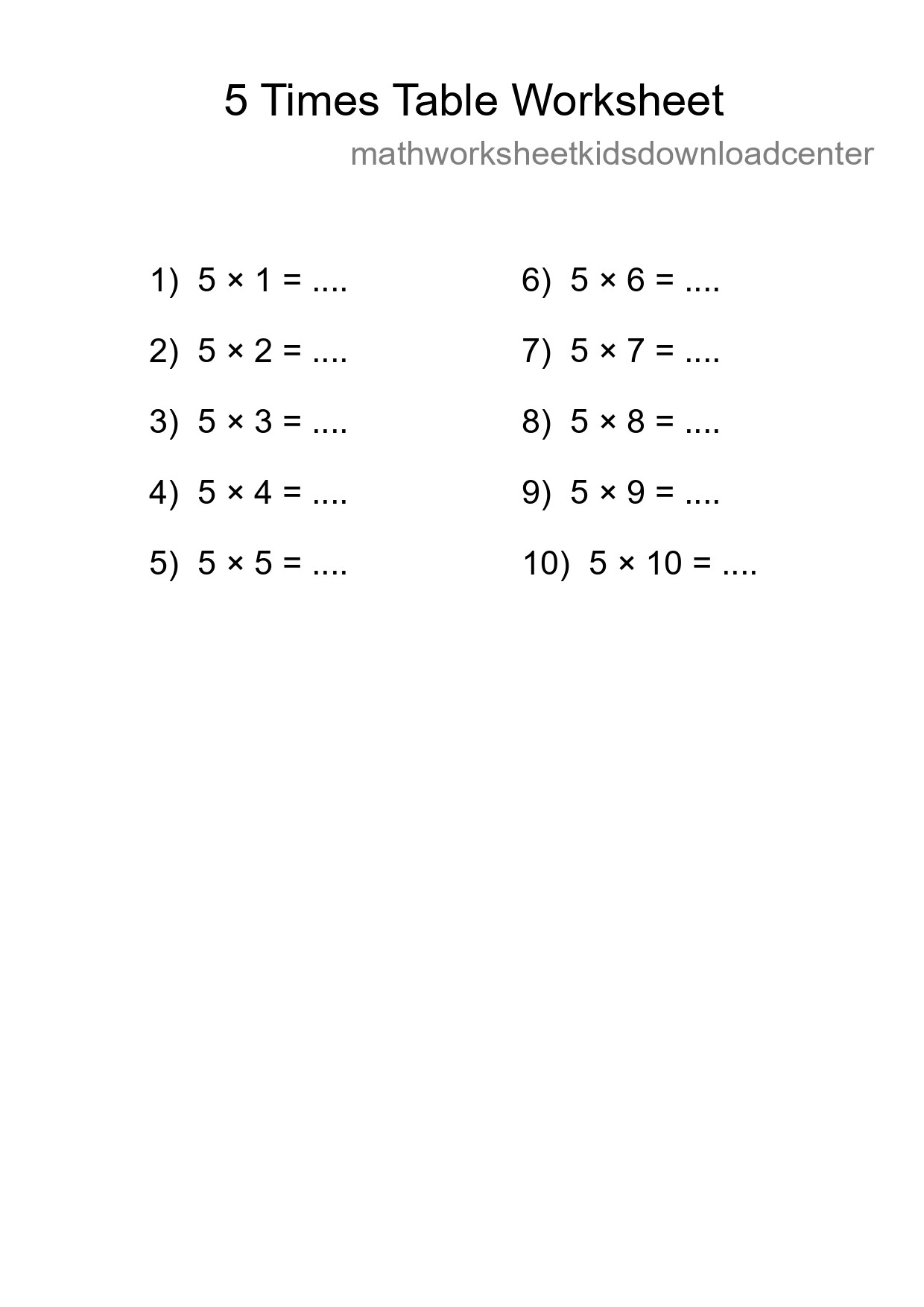 5 Times Table Worksheet For Grade 2 With Answers - Part 20