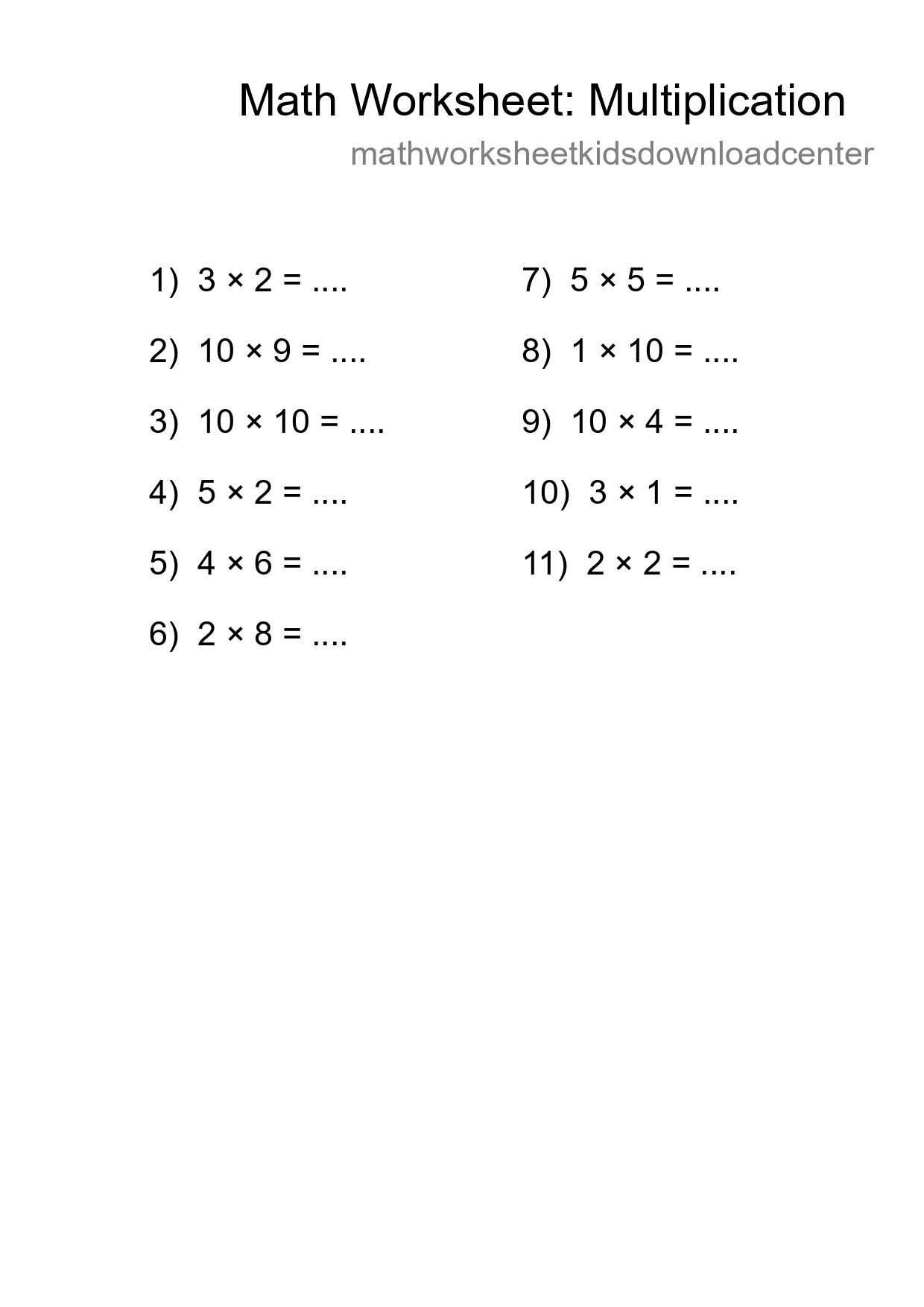 Free 11 Multiplication Math Worksheet For Grade 1 With Answers - Part 7