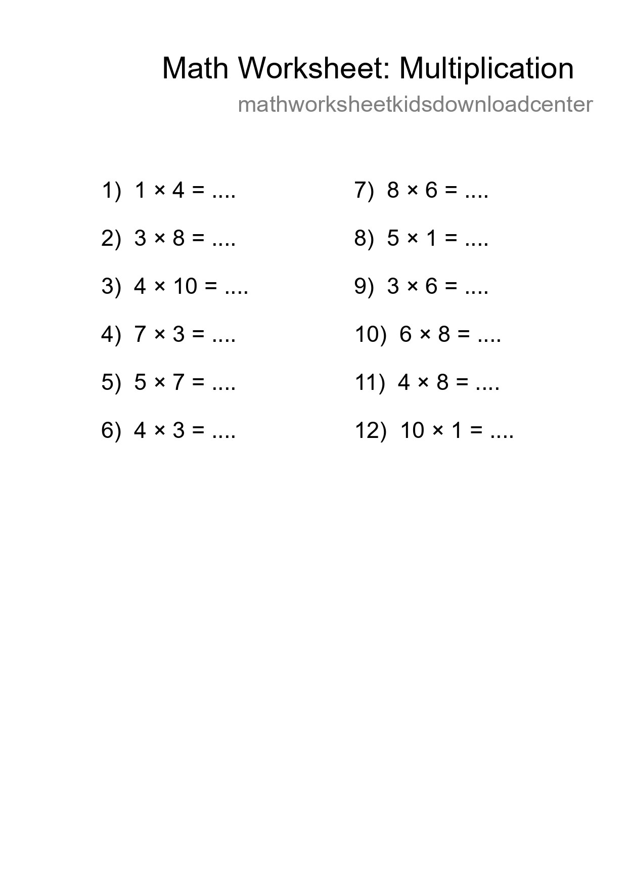 Free 12 Multiplication Math Worksheet For Grade 1 With Answers - Part 150