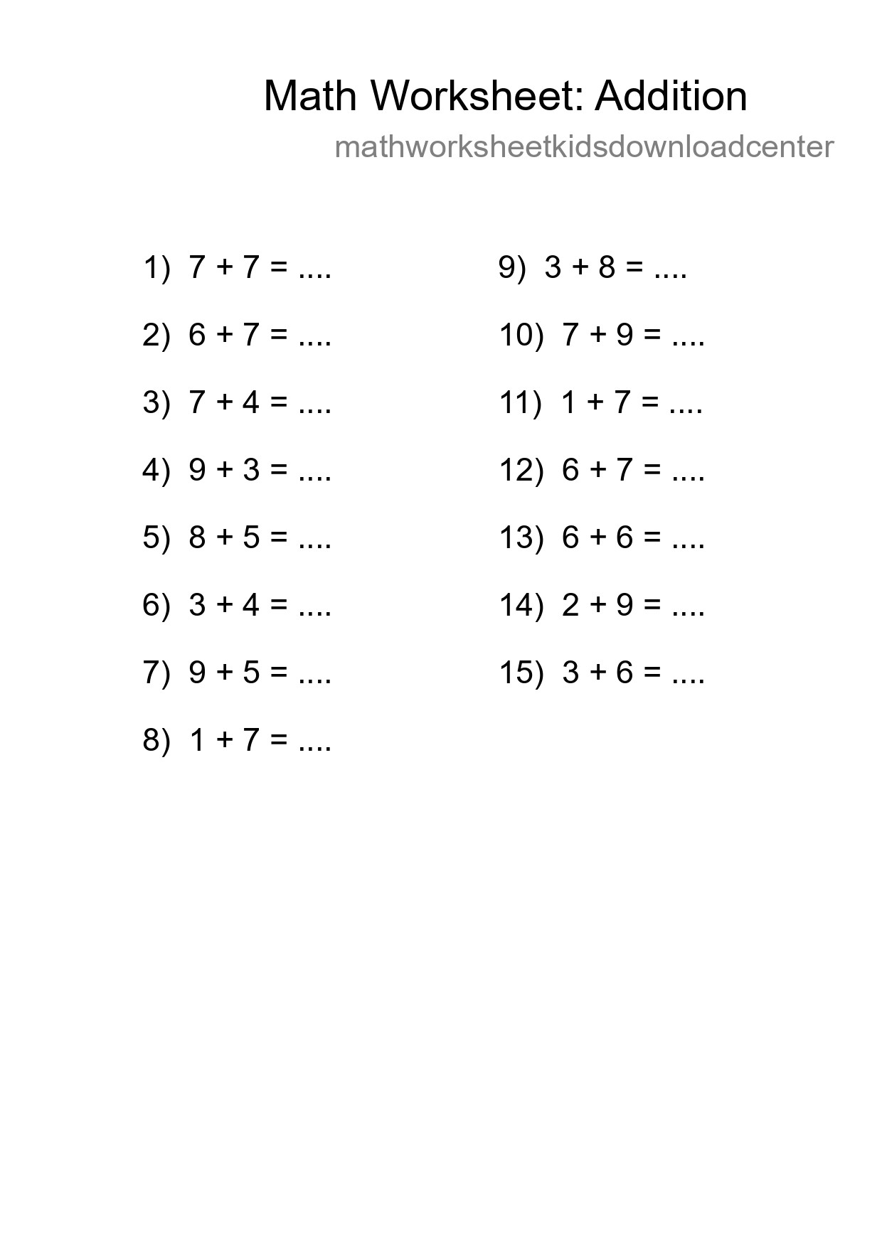 Free 15 Addition Math Worksheet For Grade 1 With Answers - Part 34