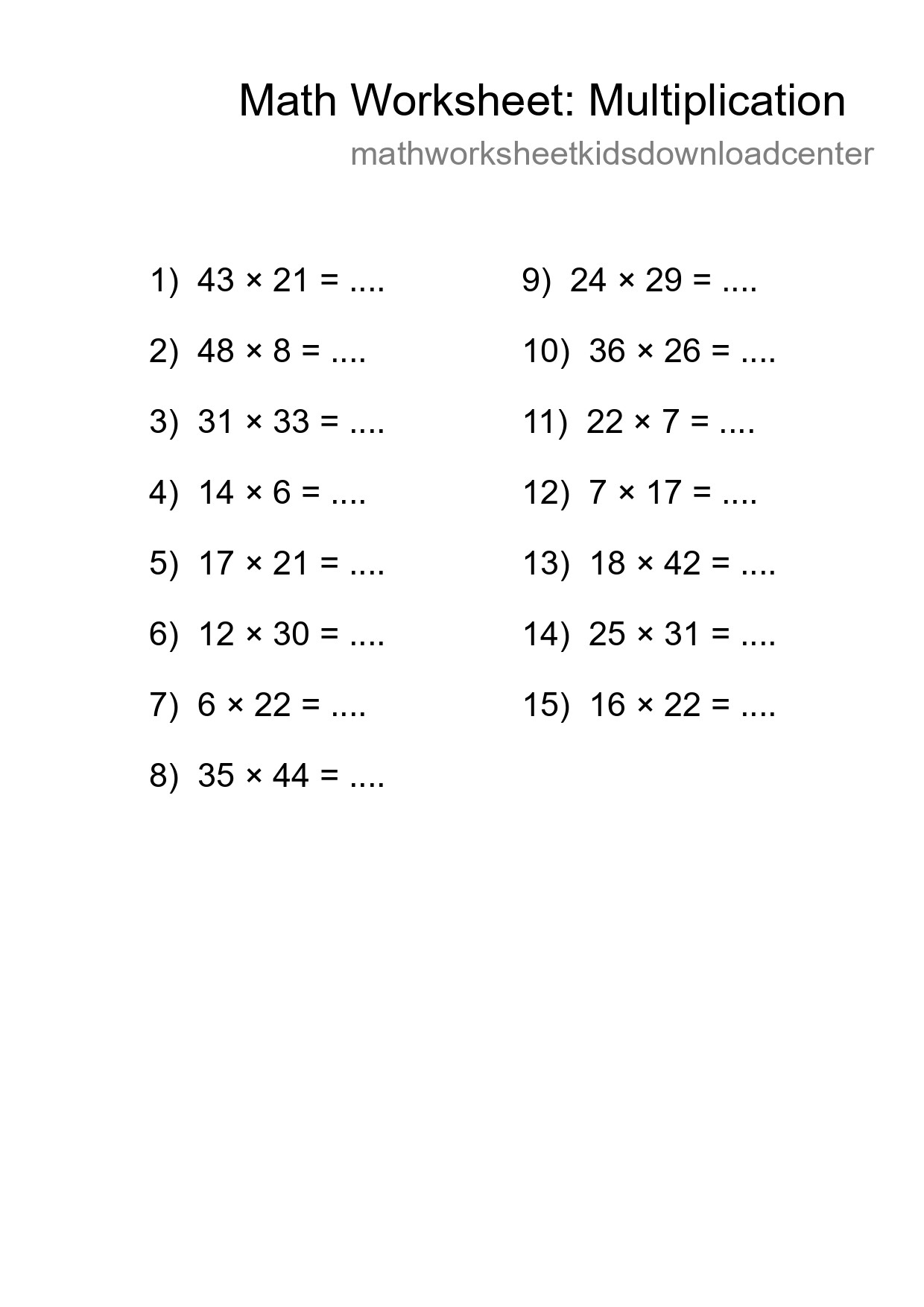 Free 15 Multiplication Math Worksheet For Grade 2 - Part 18