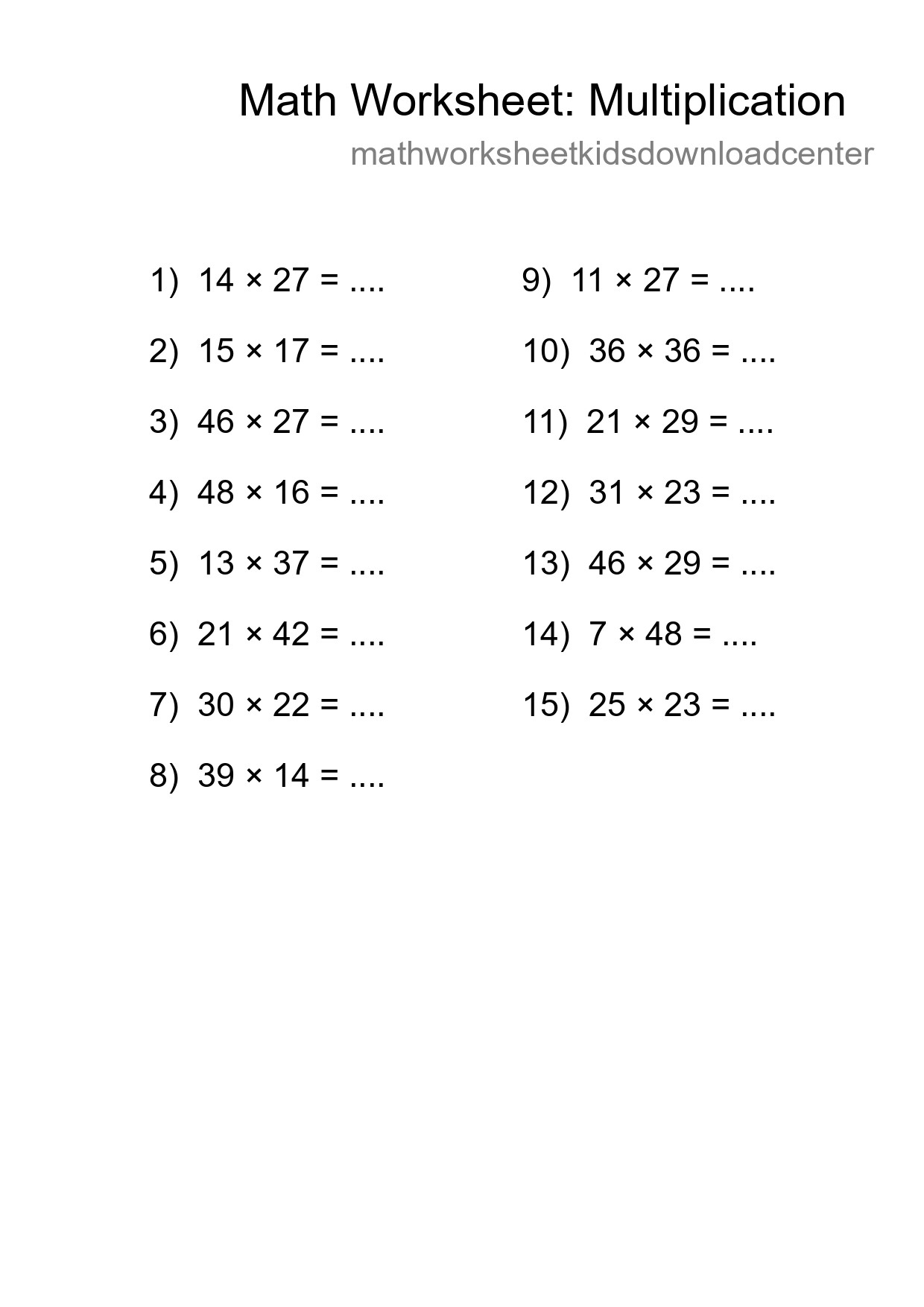 Free 15 Multiplication Math Worksheet For Grade 2 With Answers - Part 29