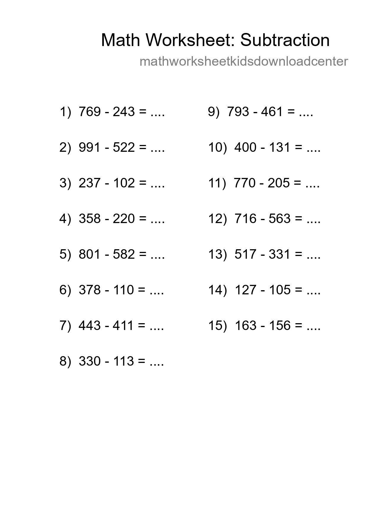 Free 15 Subtraction Math Worksheet For Grade 5 With Answers - Part 118