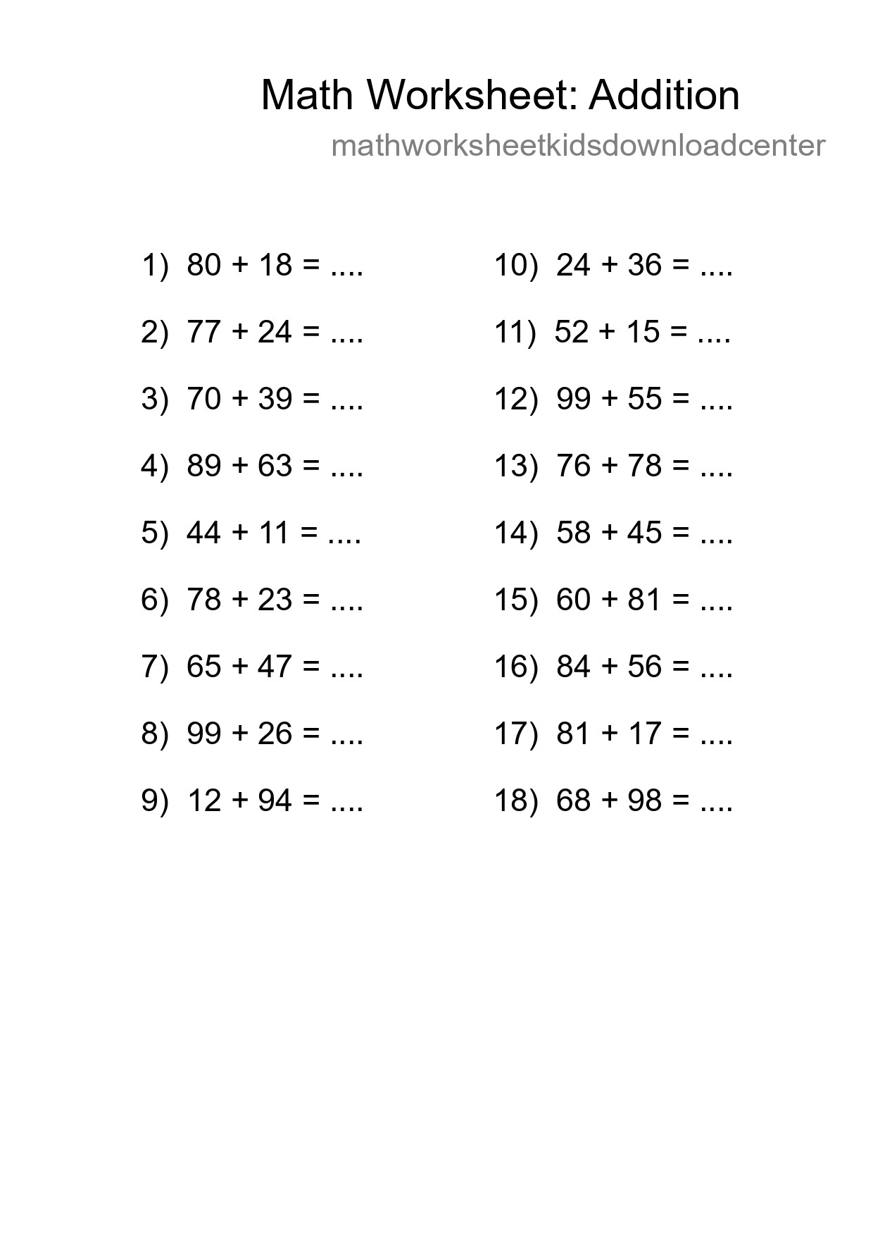 Free 18 Addition Math Worksheet For Grade 3 - Part 23