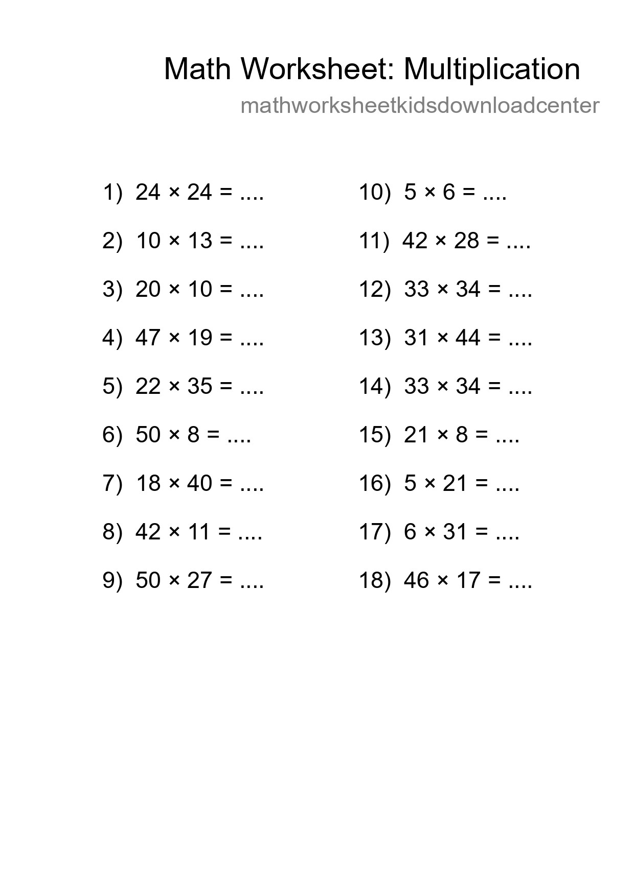 Free 18 Multiplication Math Worksheet For Grade 2 With Answers - Part 51