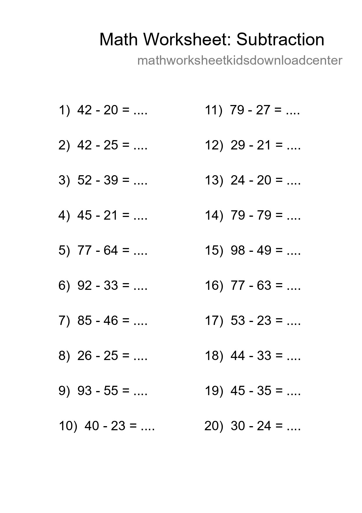 Free 20 Subtraction Math Worksheet For Grade 3 - Part 162