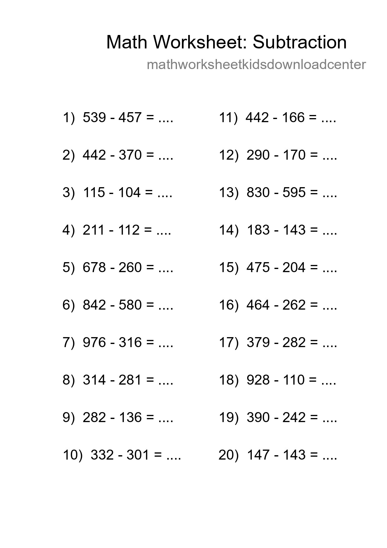 Free 20 Subtraction Math Worksheet For Grade 5 With Answers - Part 107