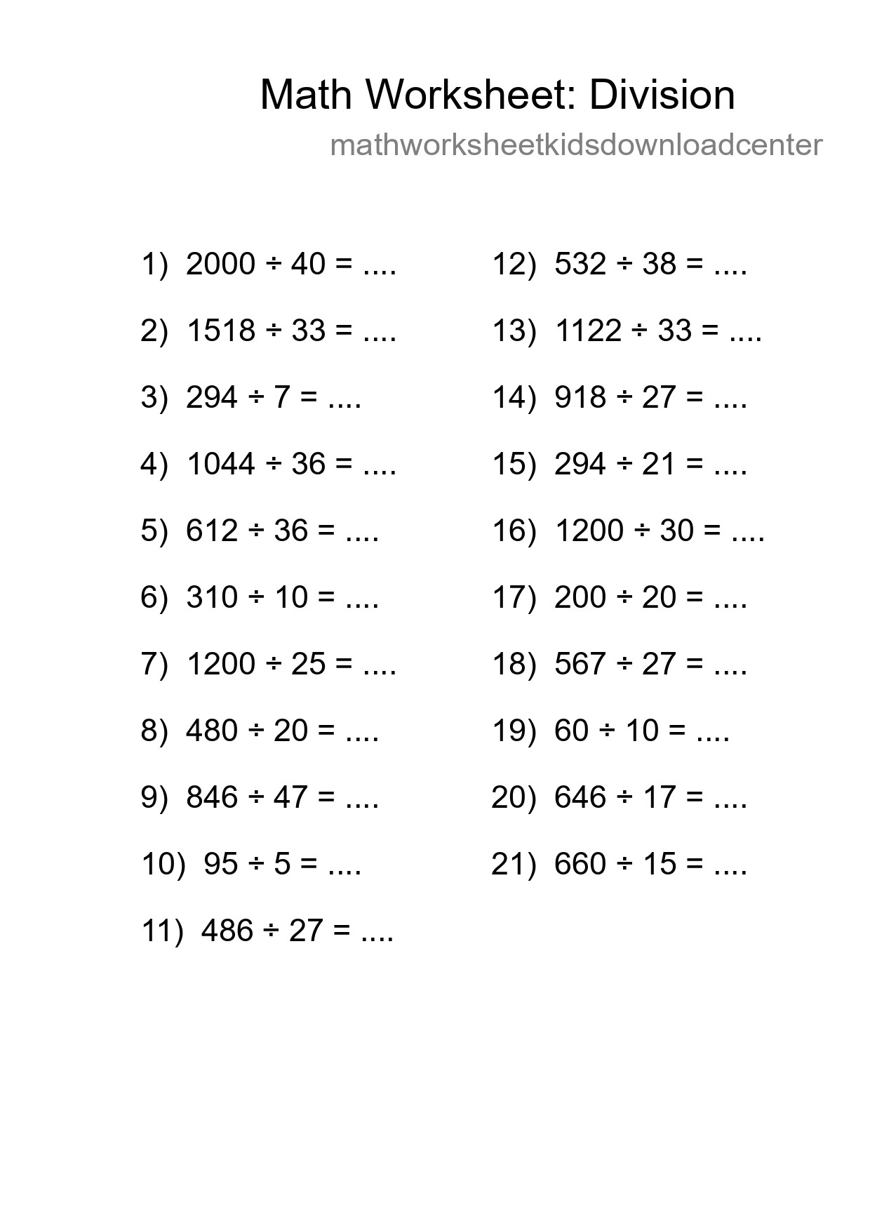 Free 21 Division Math Worksheet For Grade 2 With Answers - Part 48
