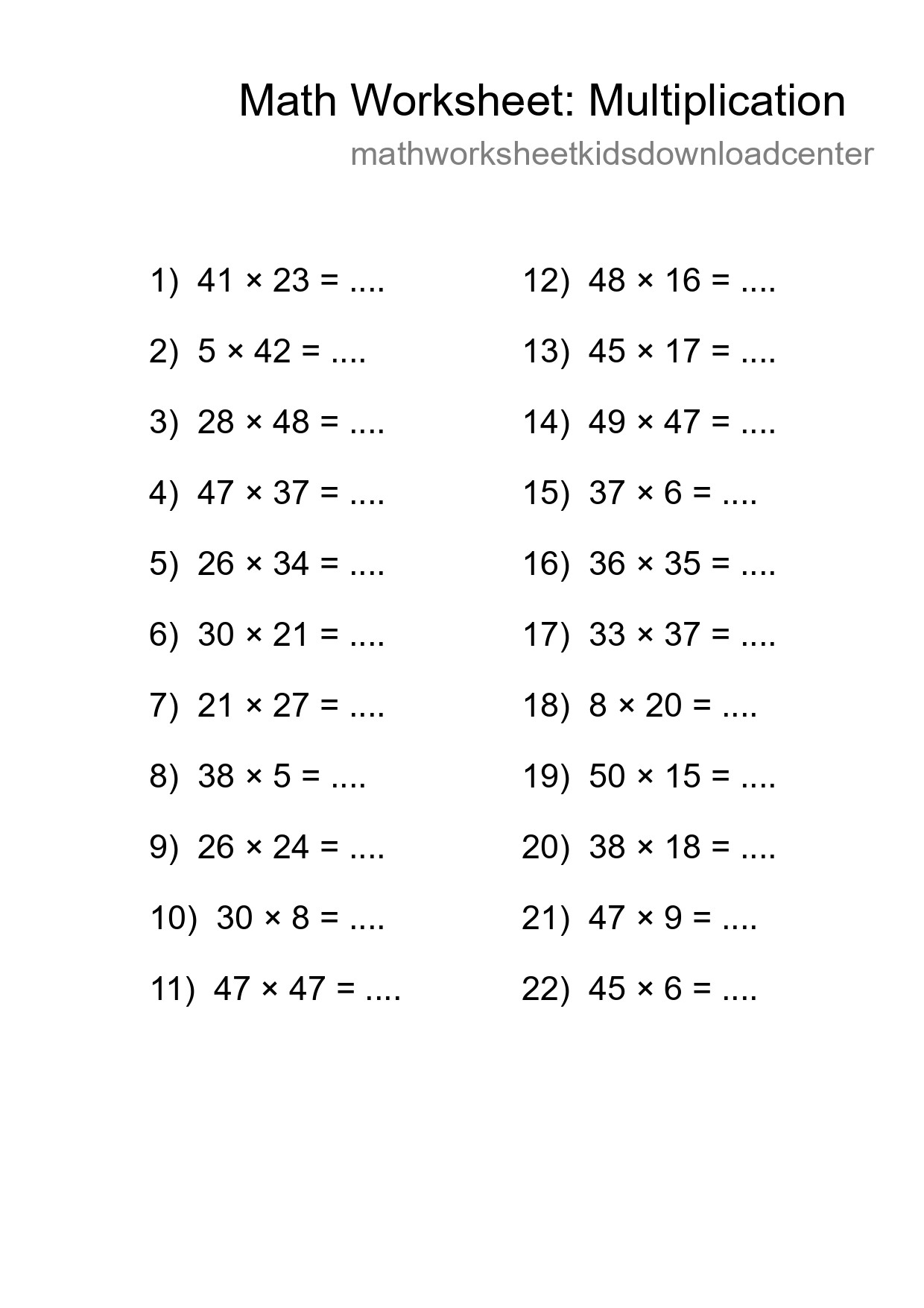 Free 22 Multiplication Math Worksheet For Grade 2 - Part 84