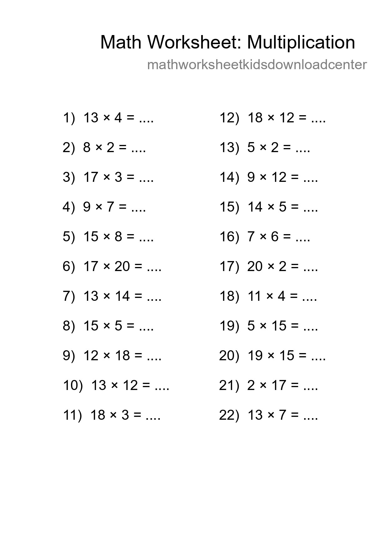 Free 22 Multiplication Math Worksheet For Grade 2 With Answers - Part 205
