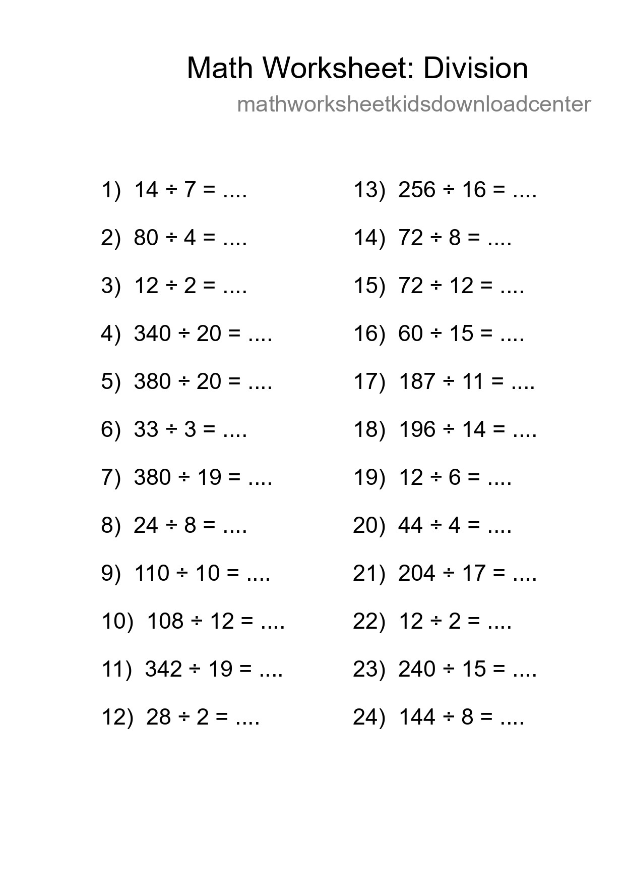 Free 24 Division Math Worksheet For Grade 2 With Answers - Part 81