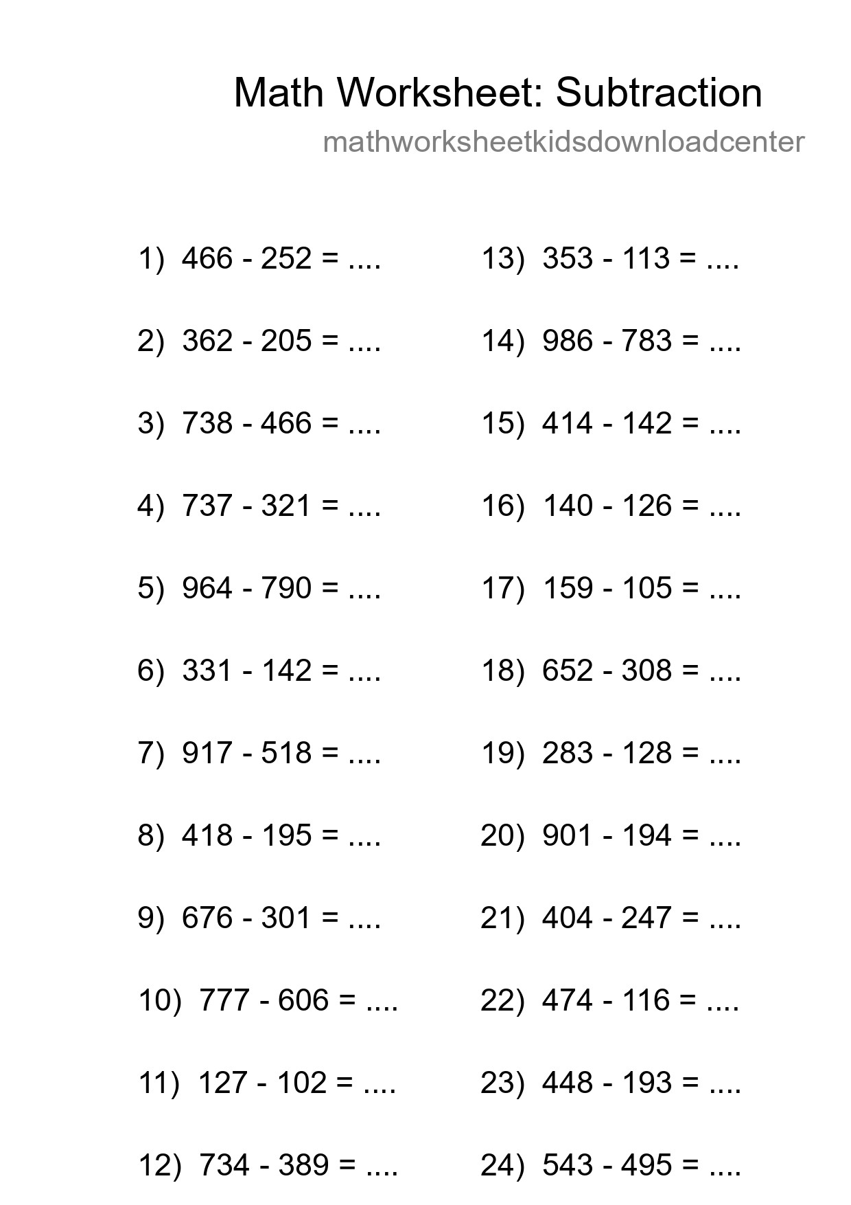 Free 24 Subtraction Math Worksheet For Grade 5 With Answers - Part 217