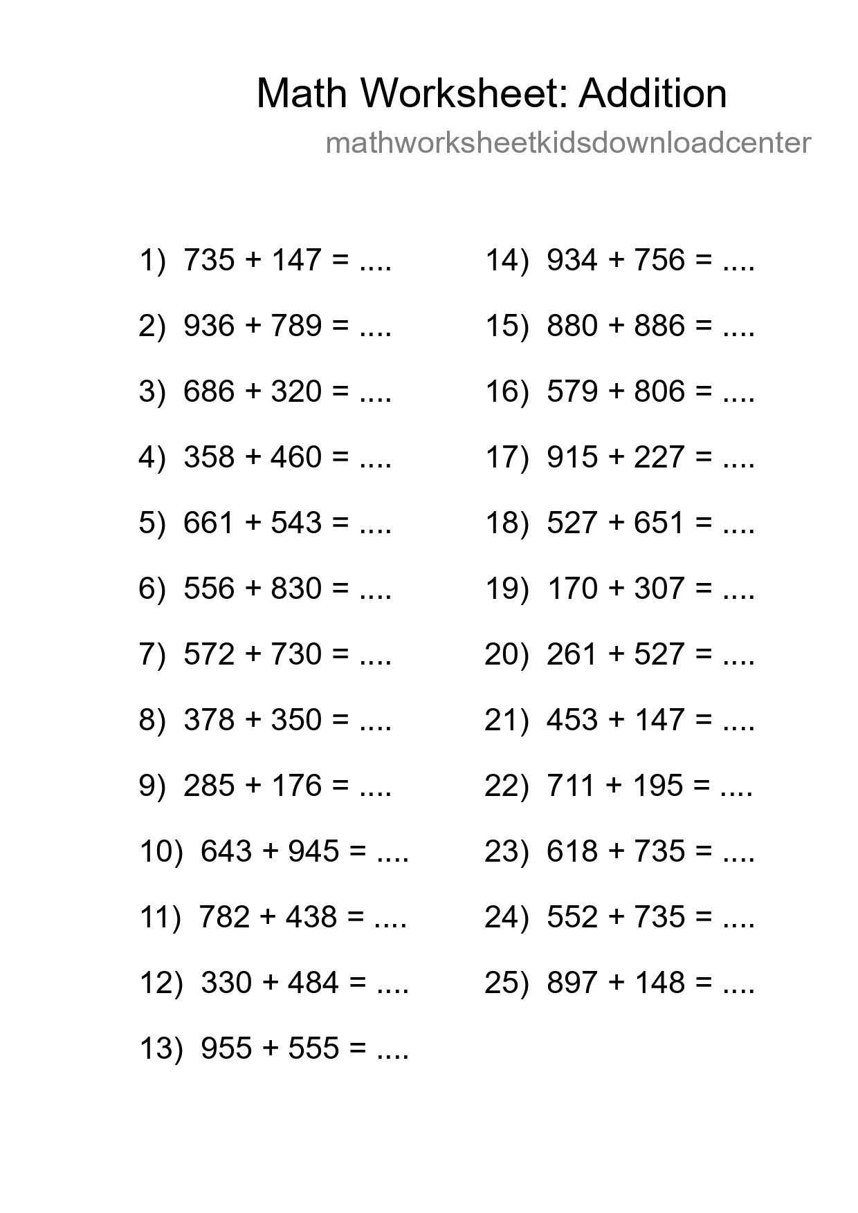 Free 25 Addition Math Worksheet For Grade 5 With Answers - Part 67