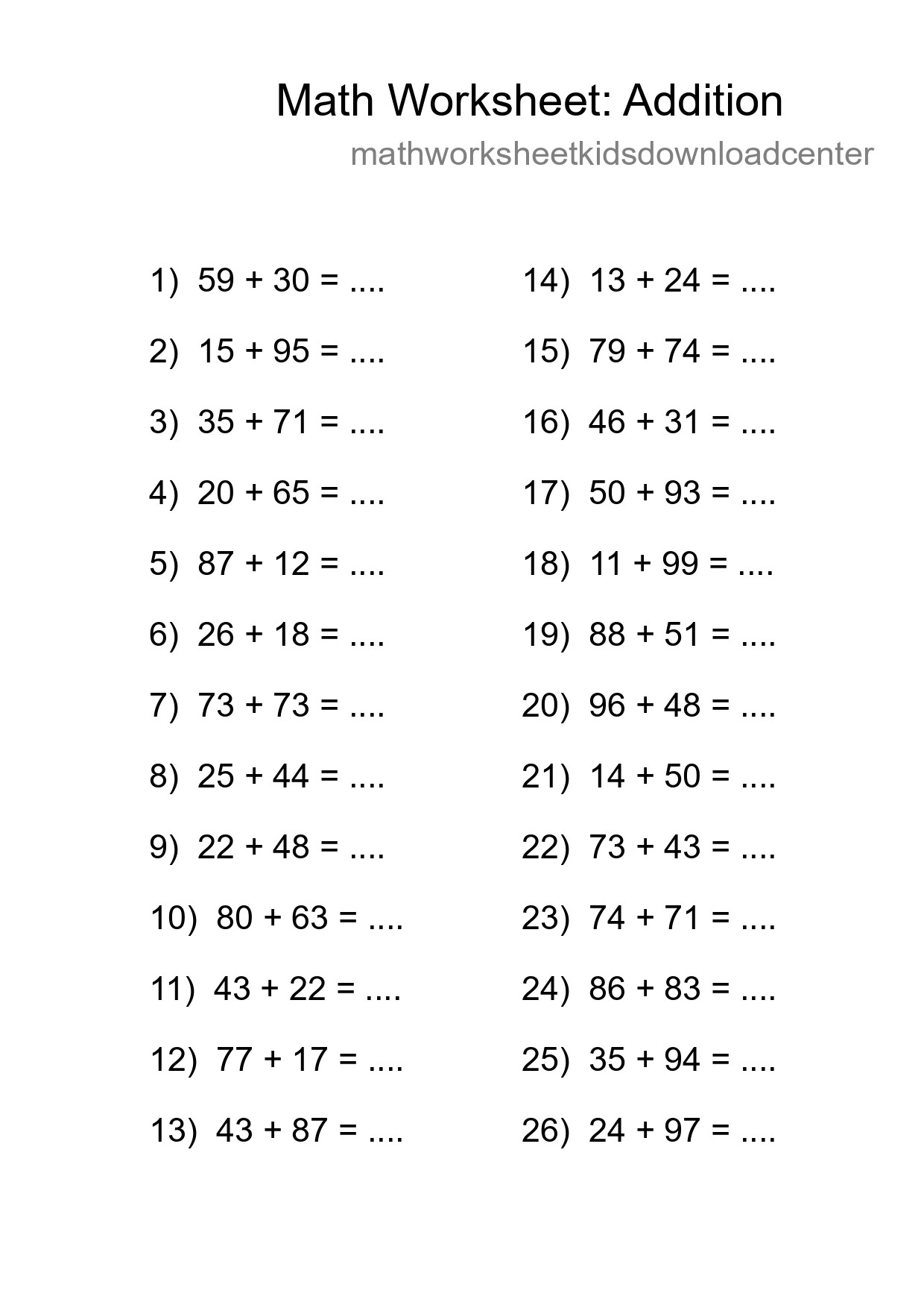Free 26 Addition Math Worksheet For Grade 3 With Answers - Part 45