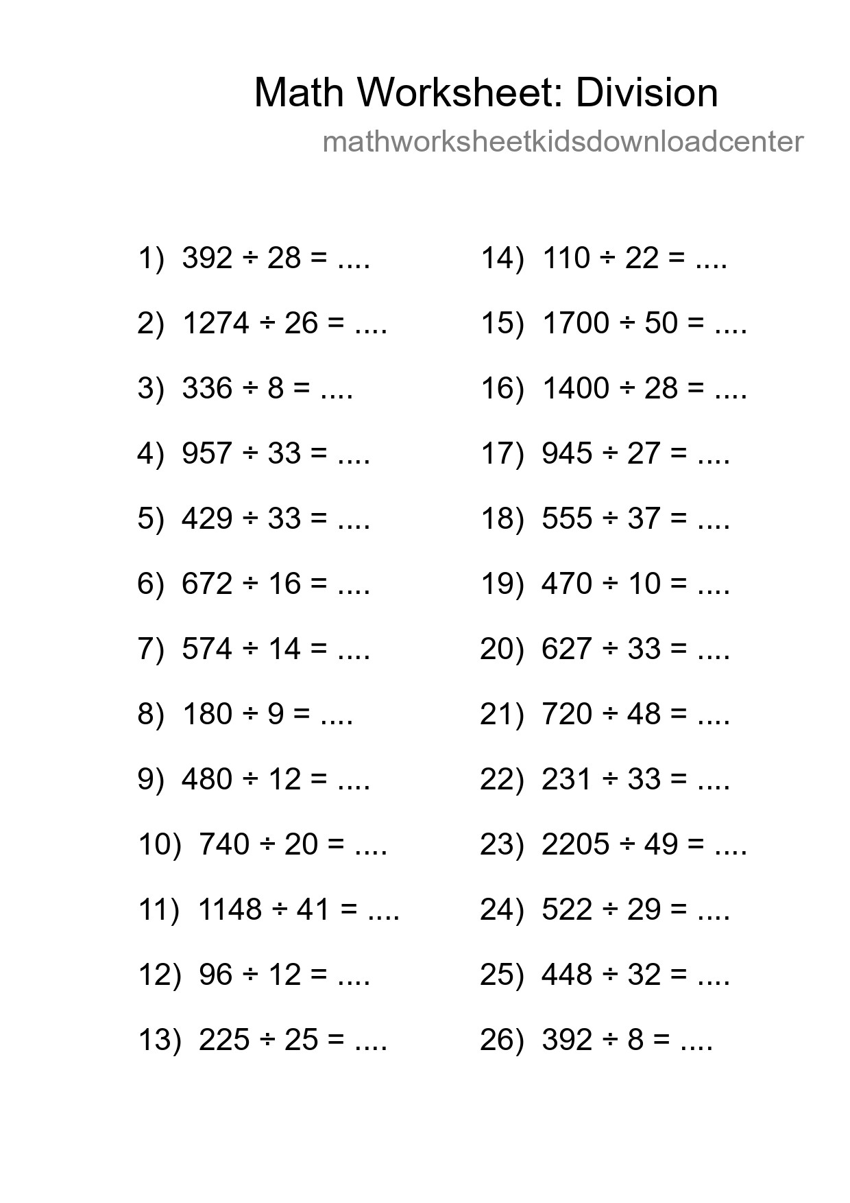 Free 26 Division Math Worksheet For Grade 2 With Answers - Part 103