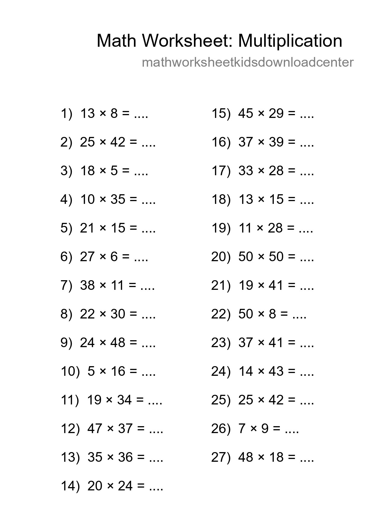 Free 27 Multiplication Math Worksheet For Grade 2 With Answers - Part 128