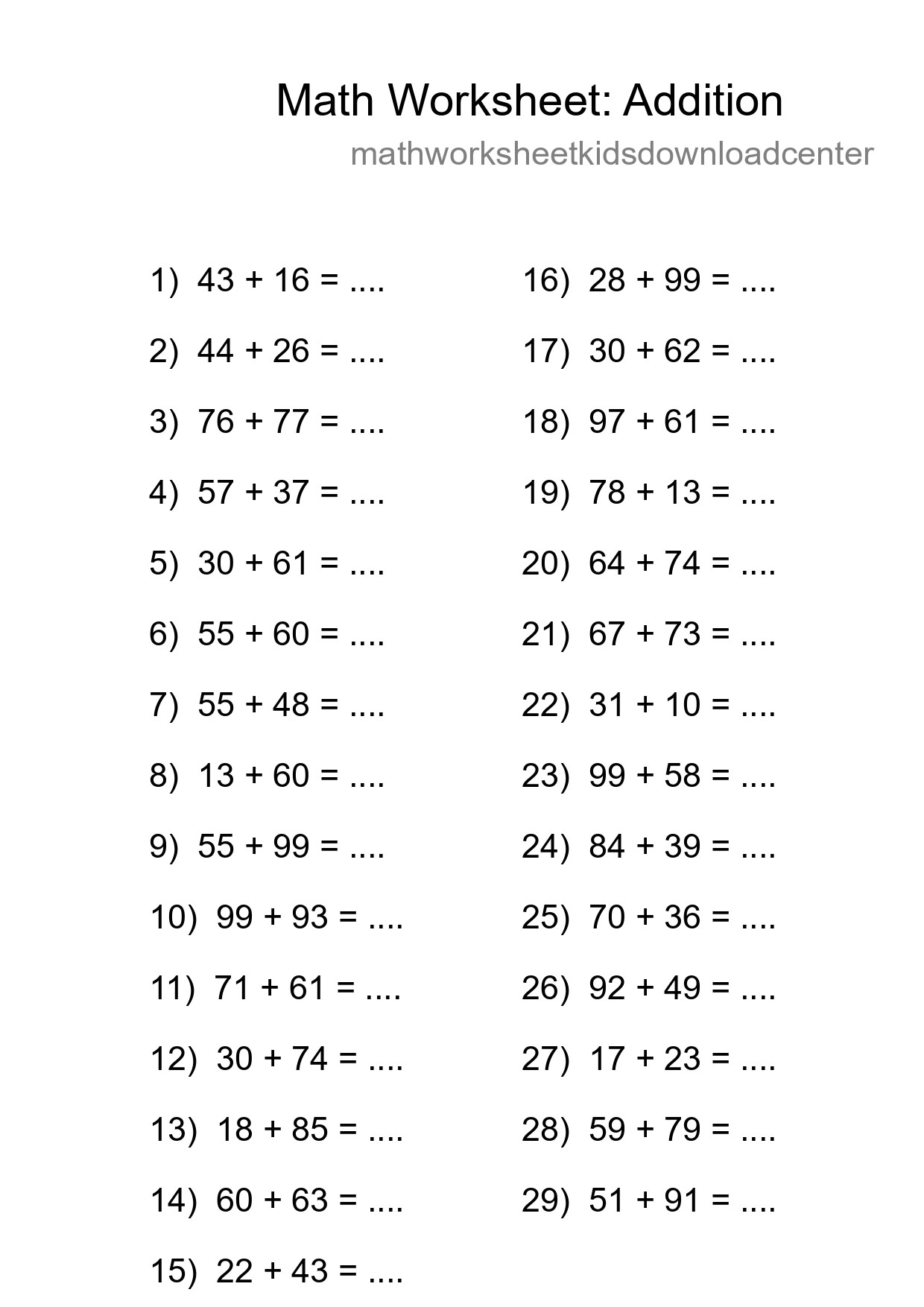 Free 29 Addition Math Worksheet For Grade 3 With Answers