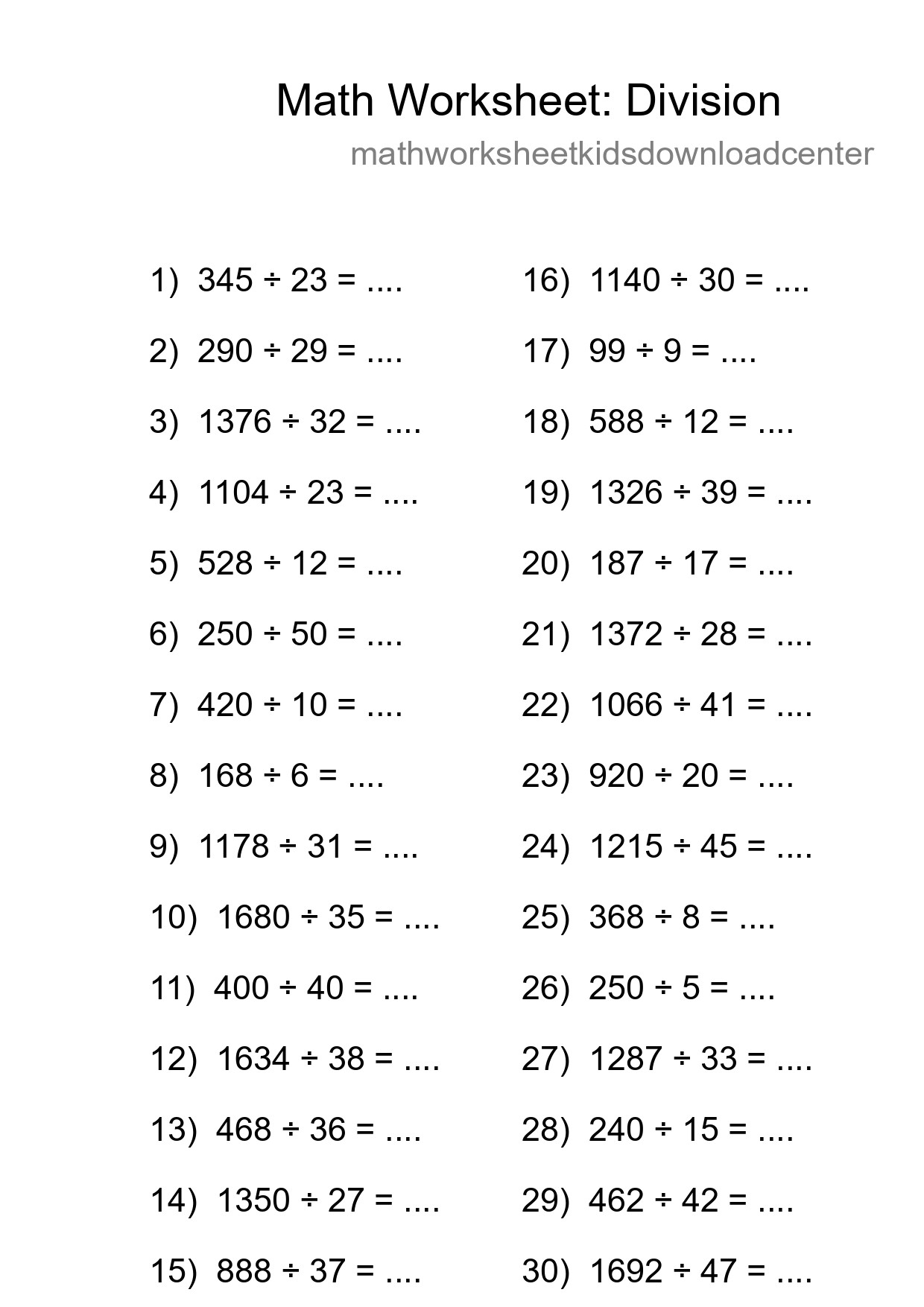 Free 30 Division Math Worksheet For Grade 2 With Answers - Part 4