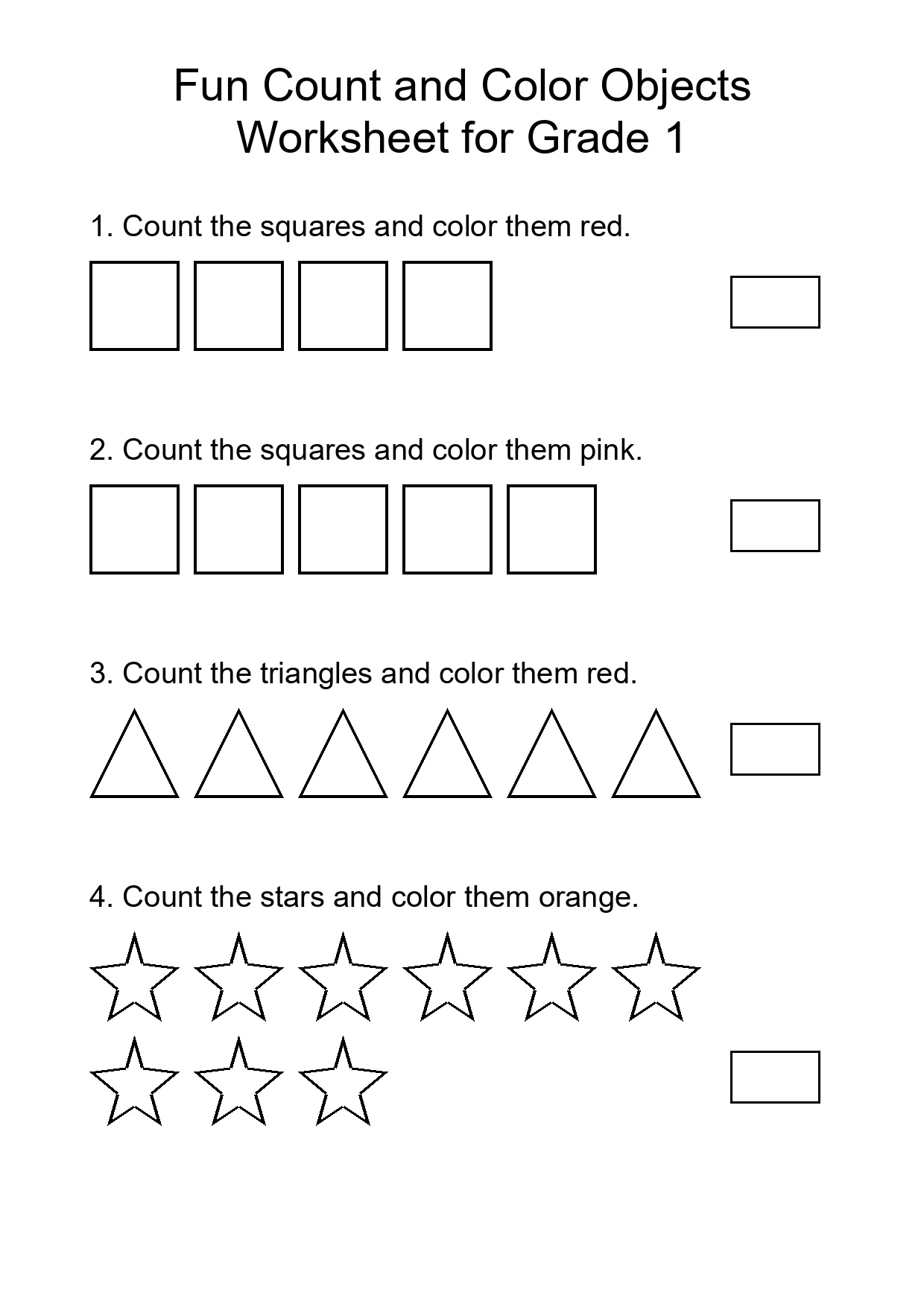 Fun Count and Color Objects Worksheet for Grade 1