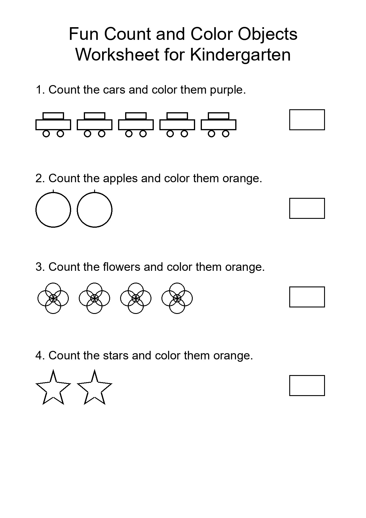 Fun Count and Color Objects Worksheet for Kindergarten