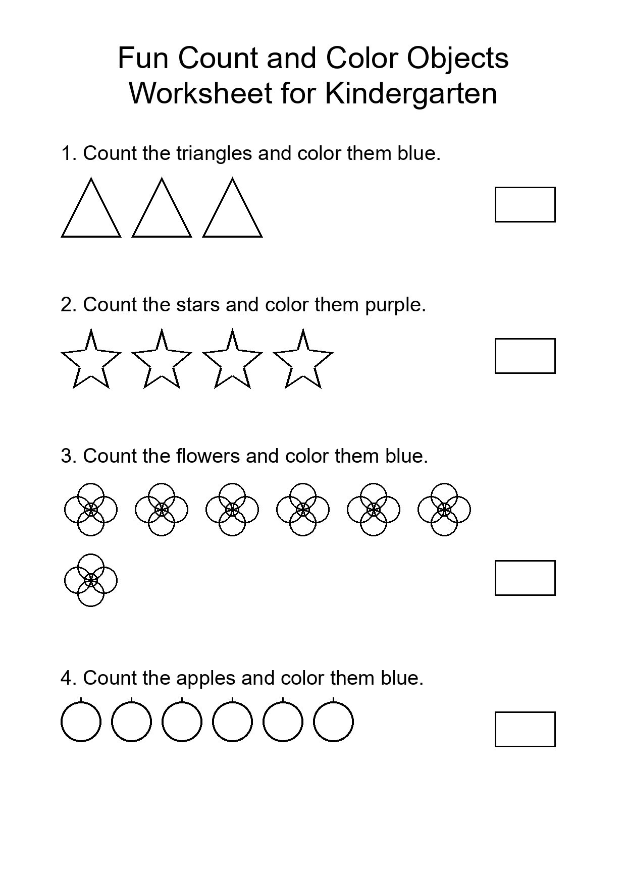 Fun Count and Color Objects Worksheet for Kindergarten