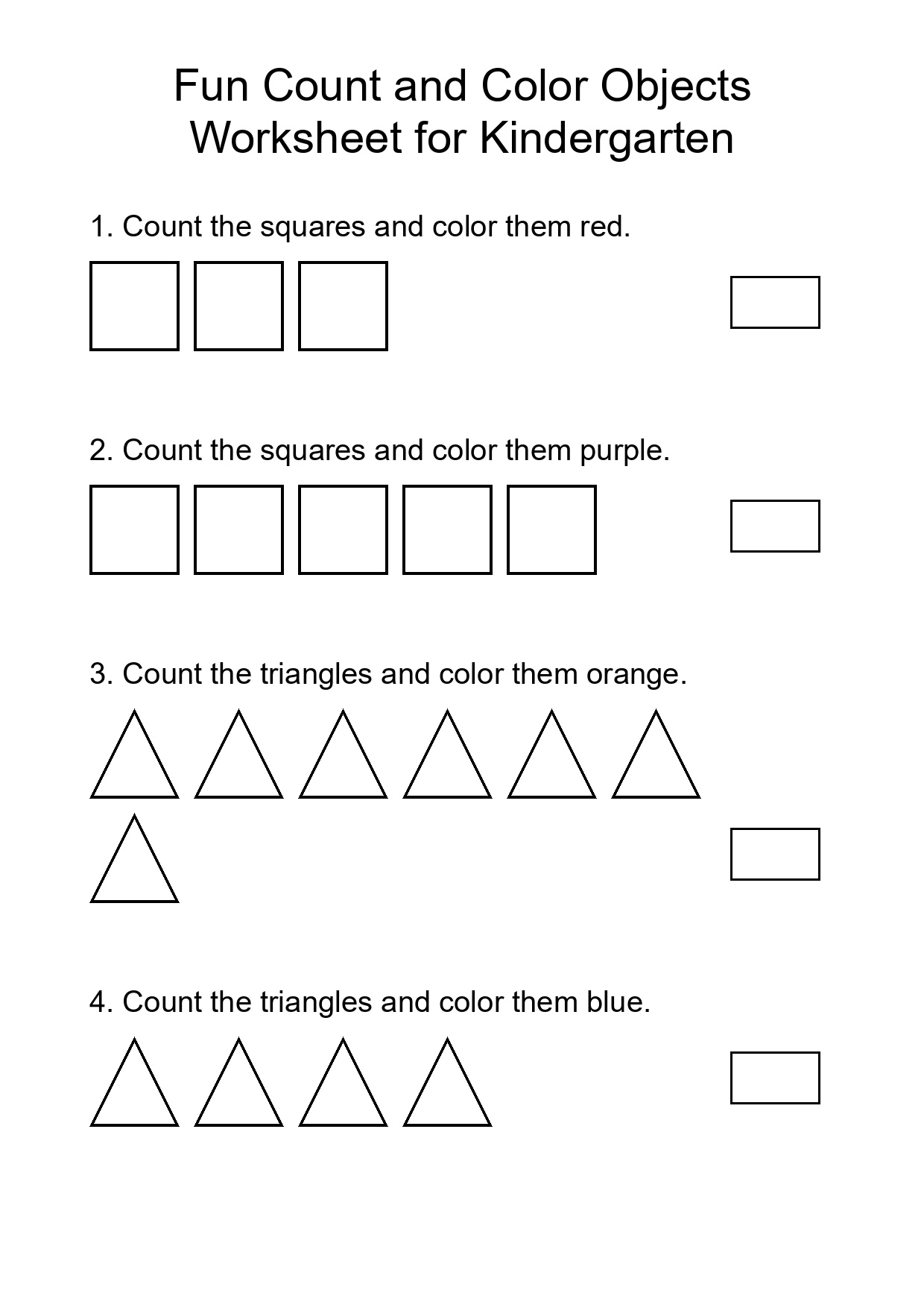 Fun Count and Color Objects Worksheet for Kindergarten