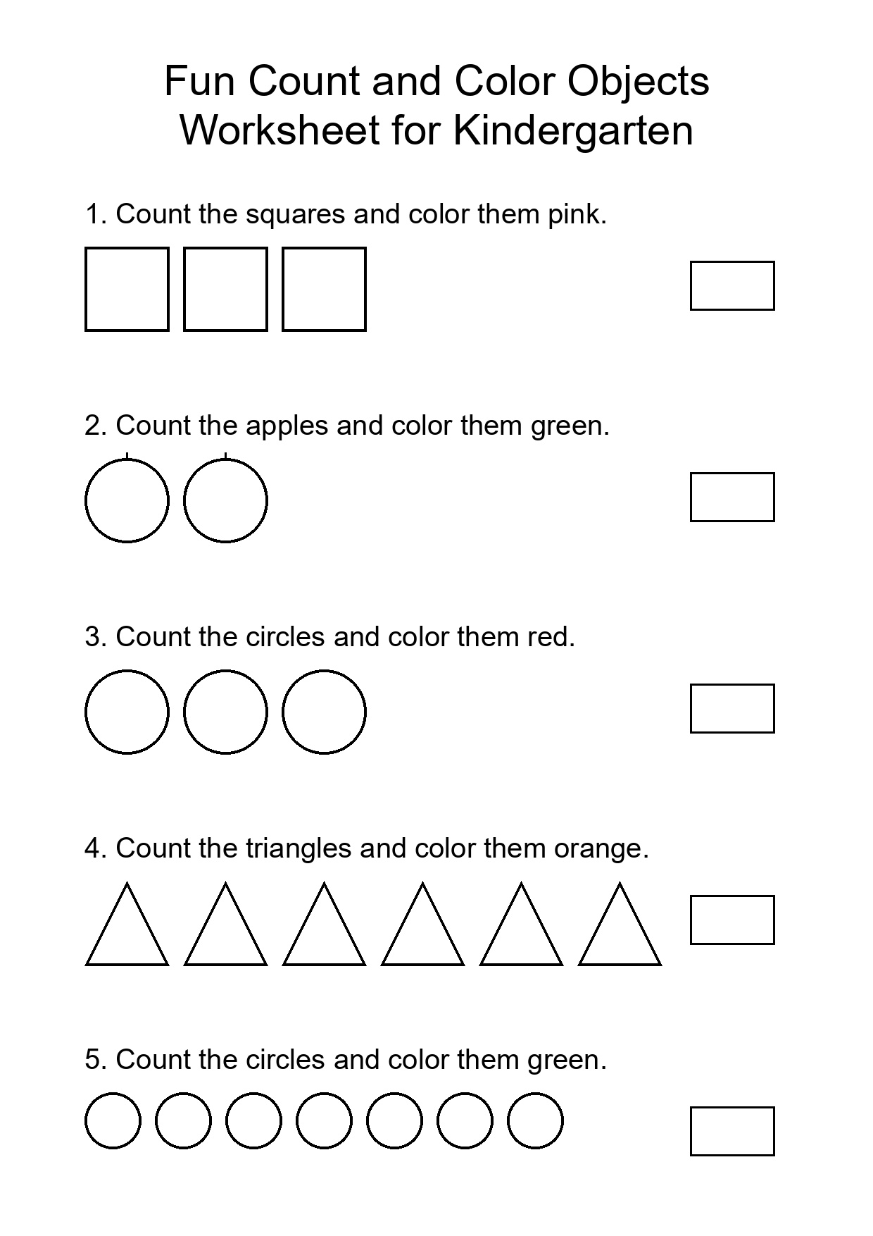 Fun Count and Color Objects Worksheet for Kindergarten