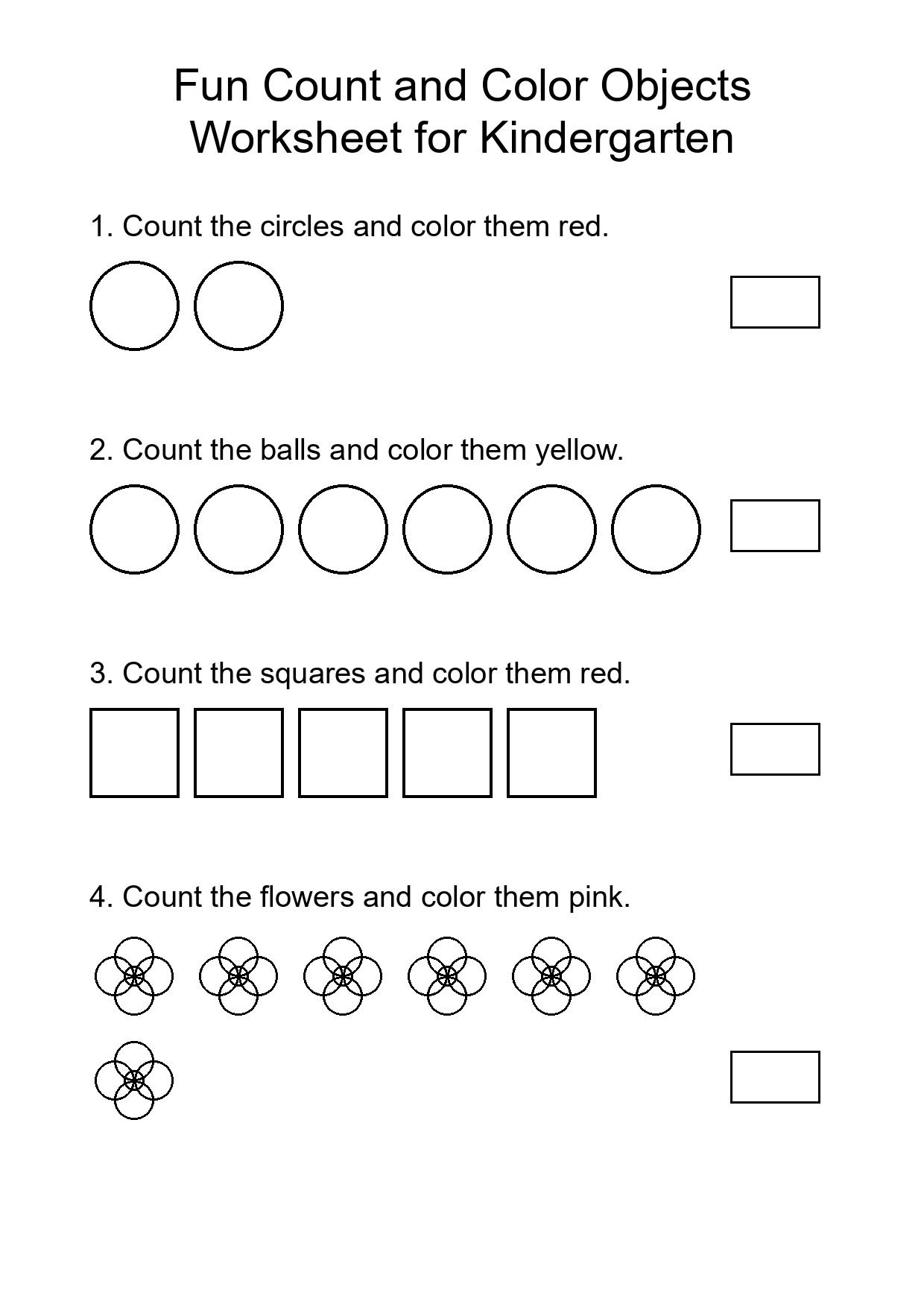 Fun Count and Color Objects Worksheet for Kindergarten