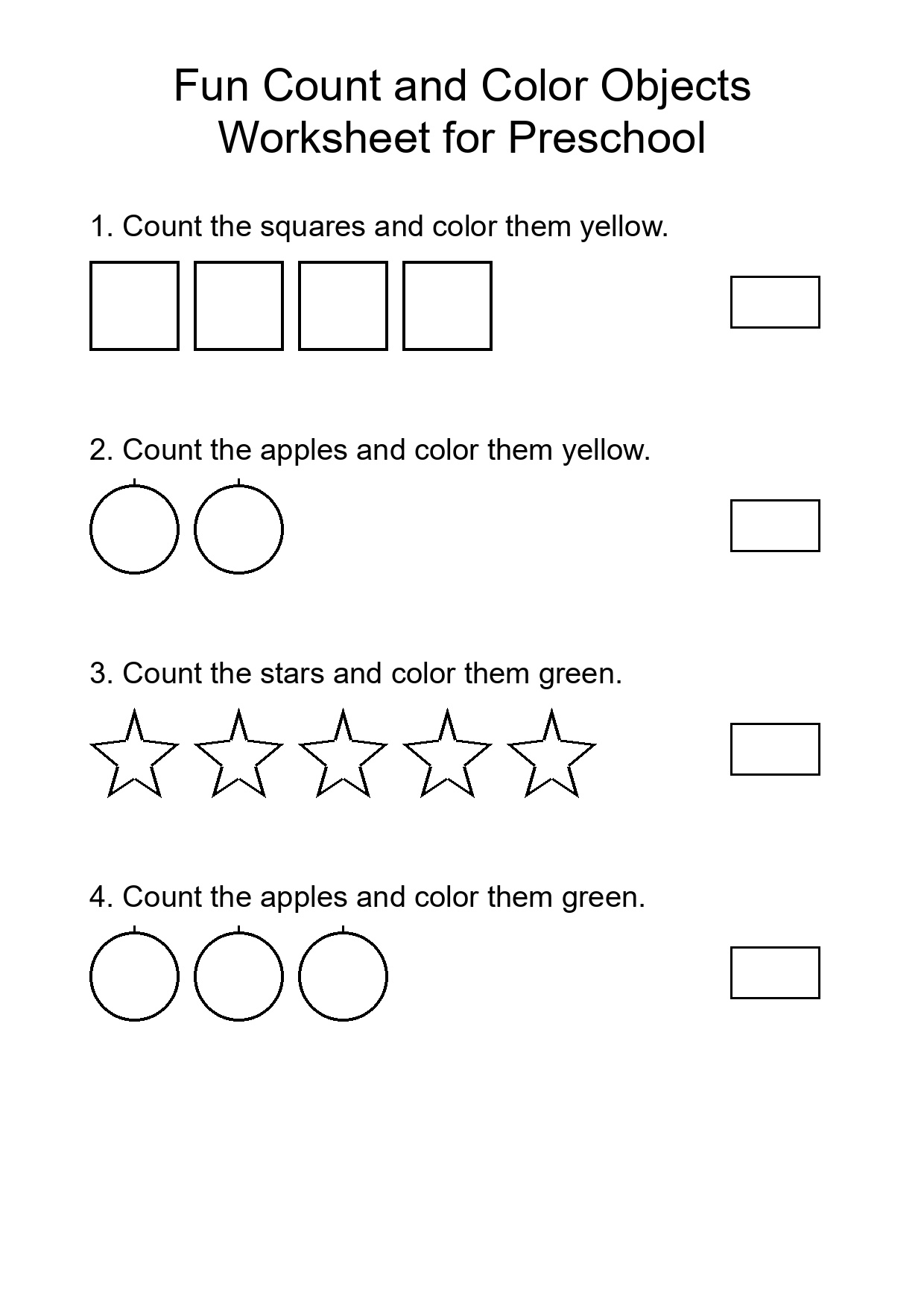 Fun Count and Color Objects Worksheet for Preschool