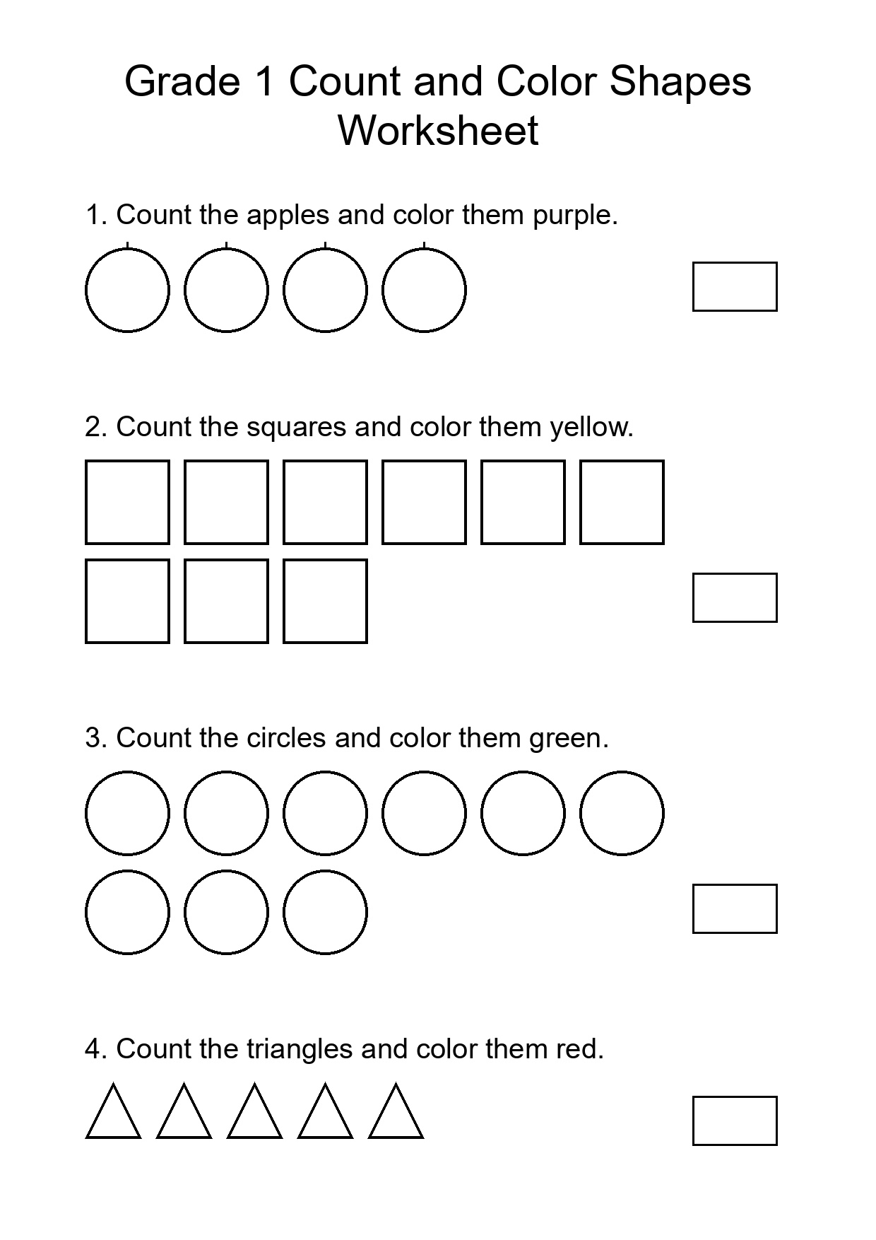 Grade 1 Count and Color Shapes Worksheet