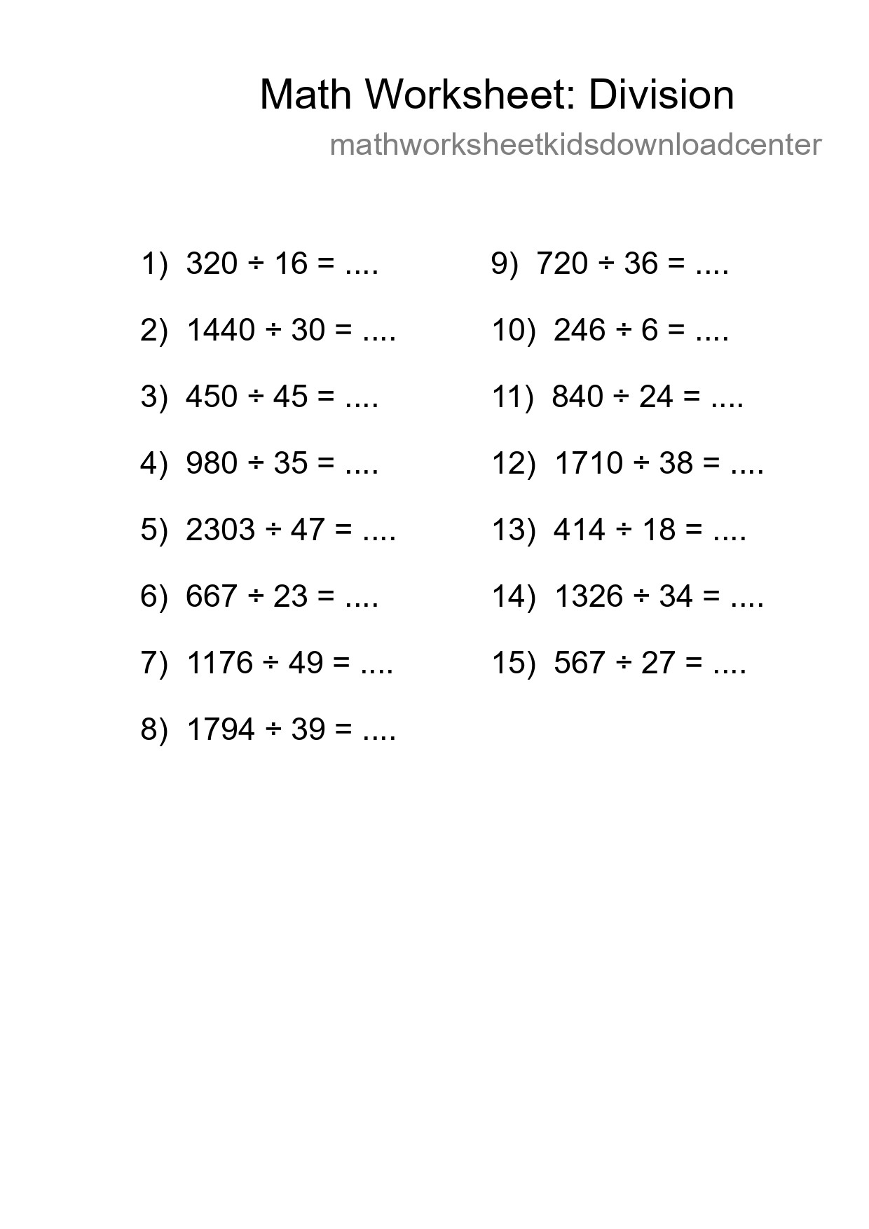 Grade 2 Division Practice Worksheet (15 Problems) - Part 15