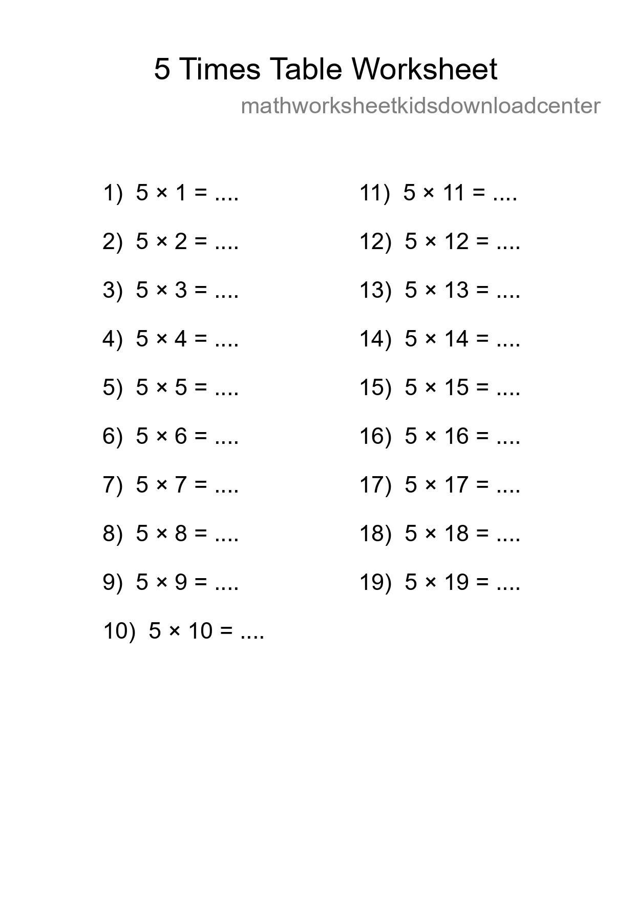 Grade 2 Multiplication Table 5 Practice - Part 229
