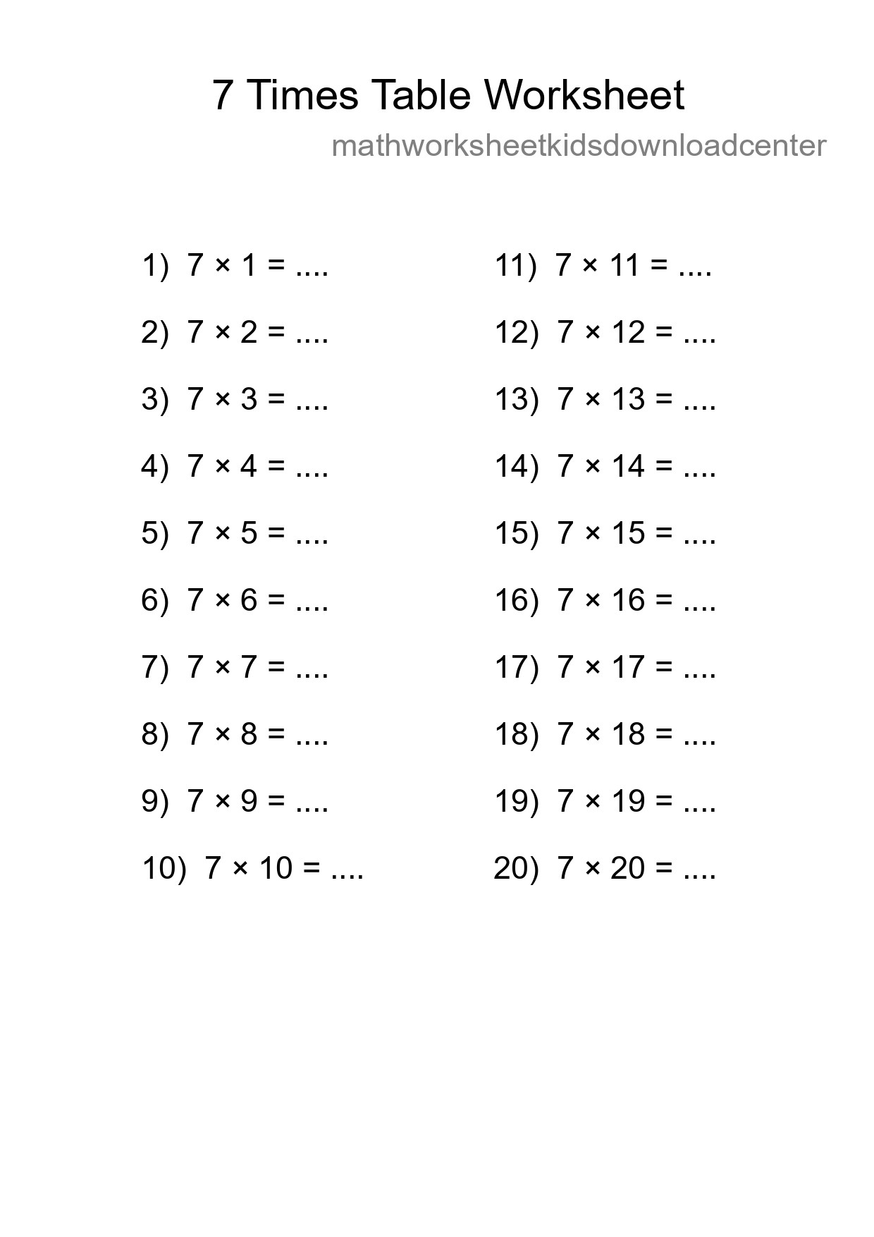 Grade 3 Multiplication Table 7 Practice - Part 185