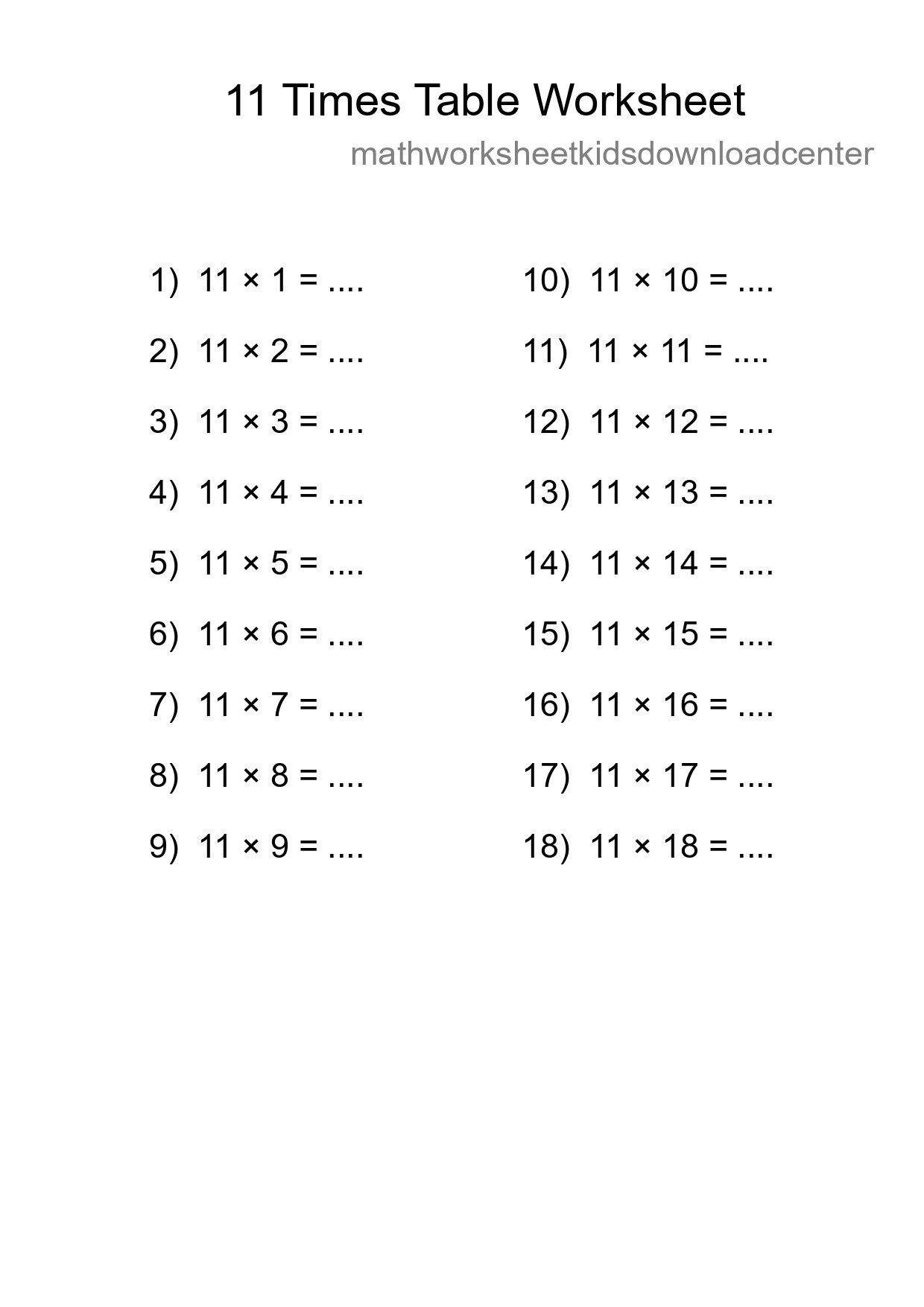 Grade 4 Multiplication Table 11 Practice - Part 86