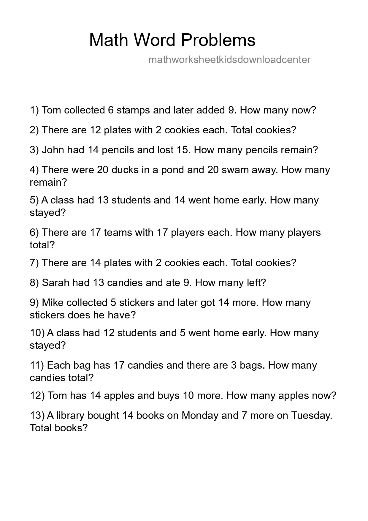 Math Word Problem Worksheet