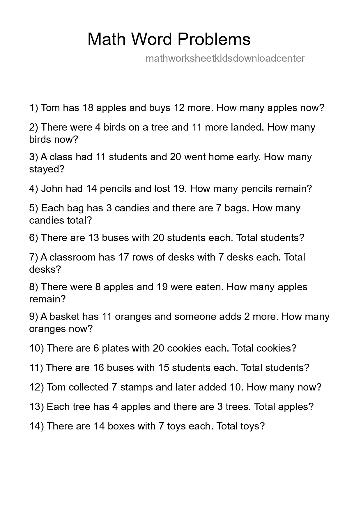 Math Word Problem Worksheet