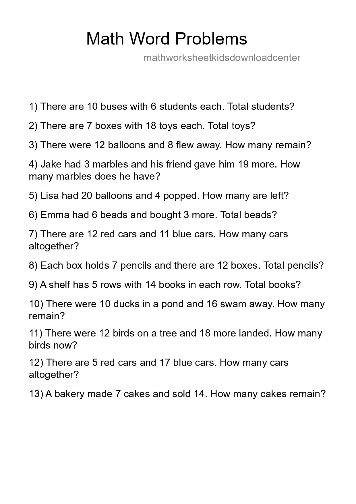 Math Word Problem Worksheet