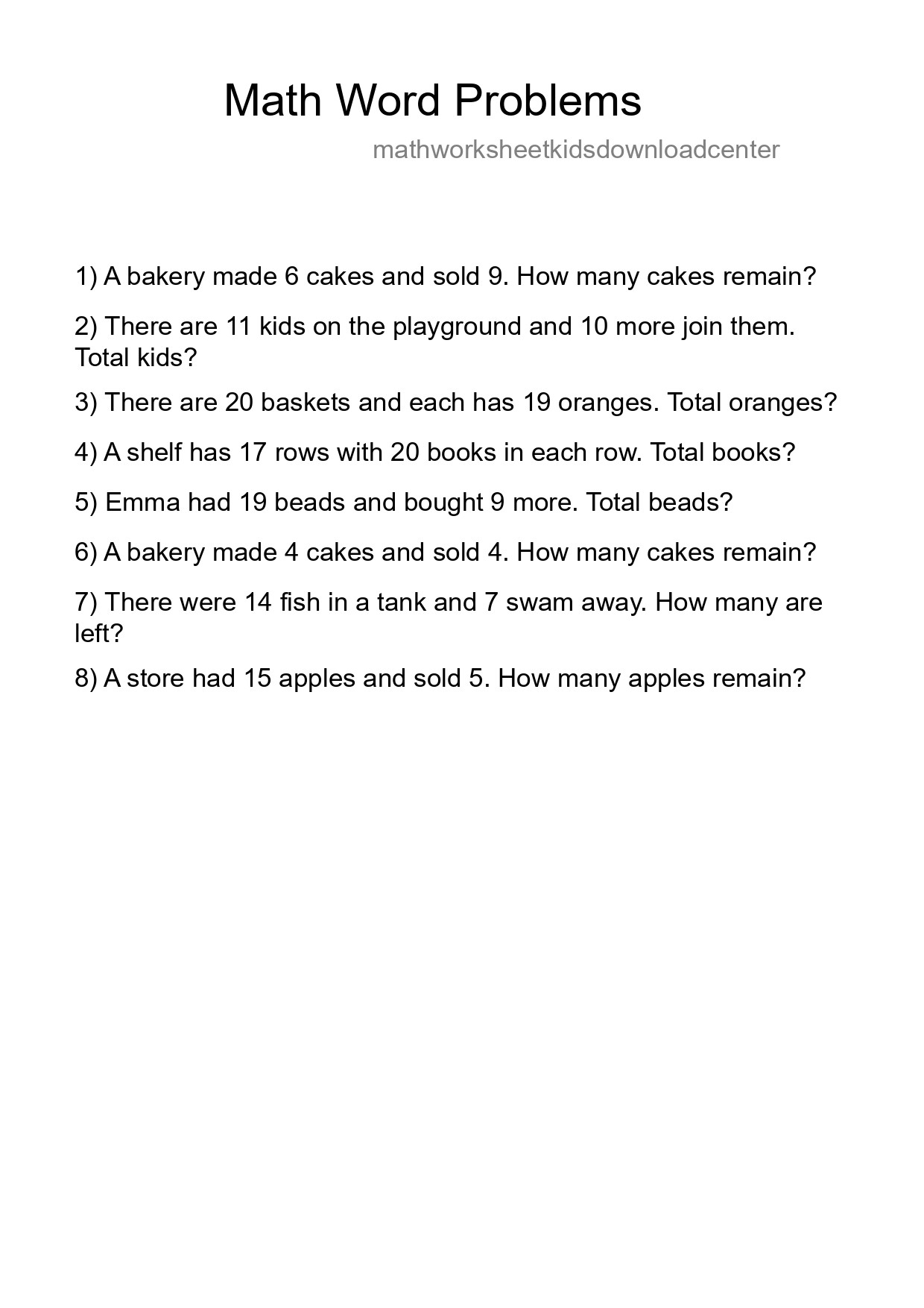 Math Word Problem Worksheet
