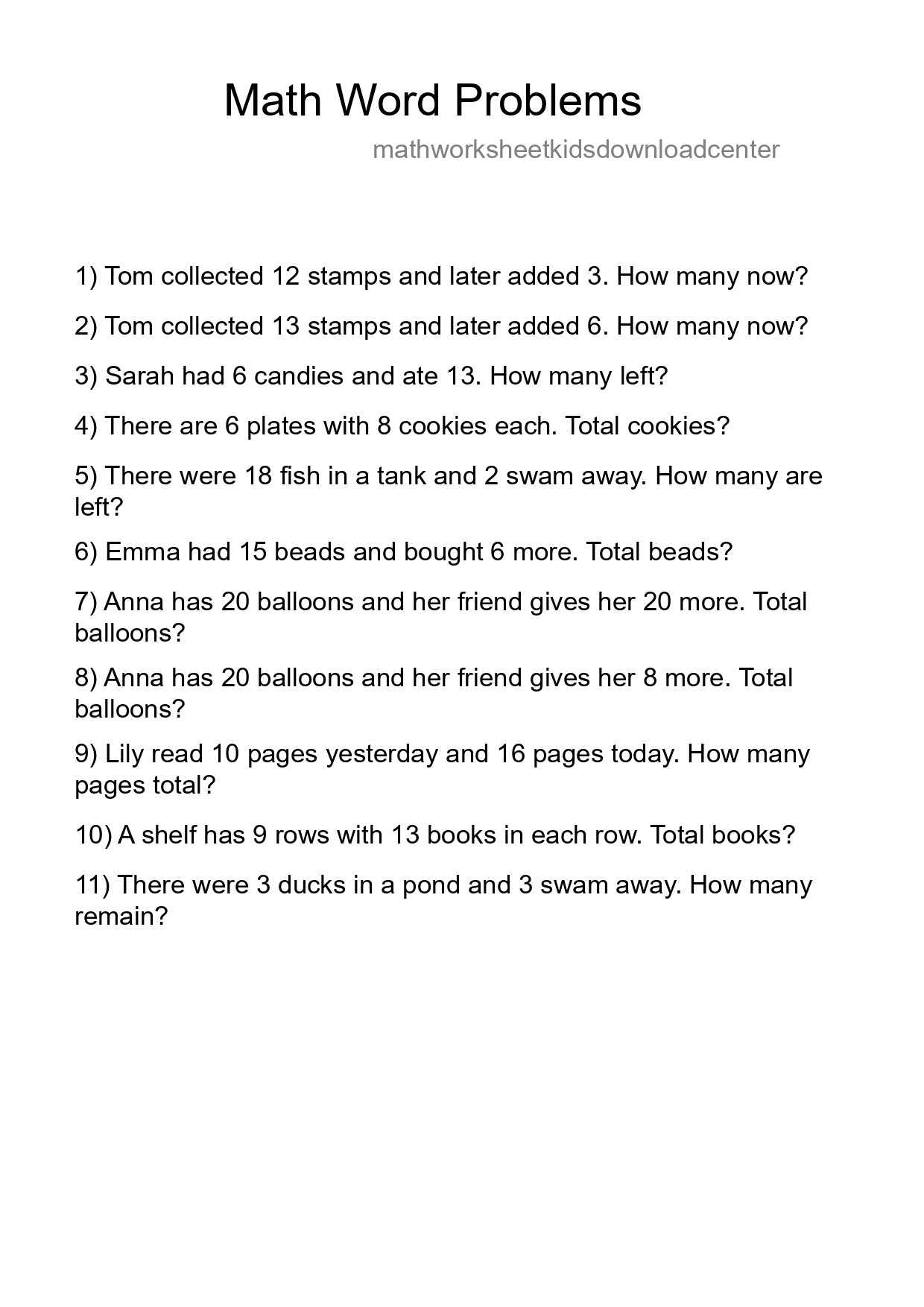Math Word Problem Worksheet