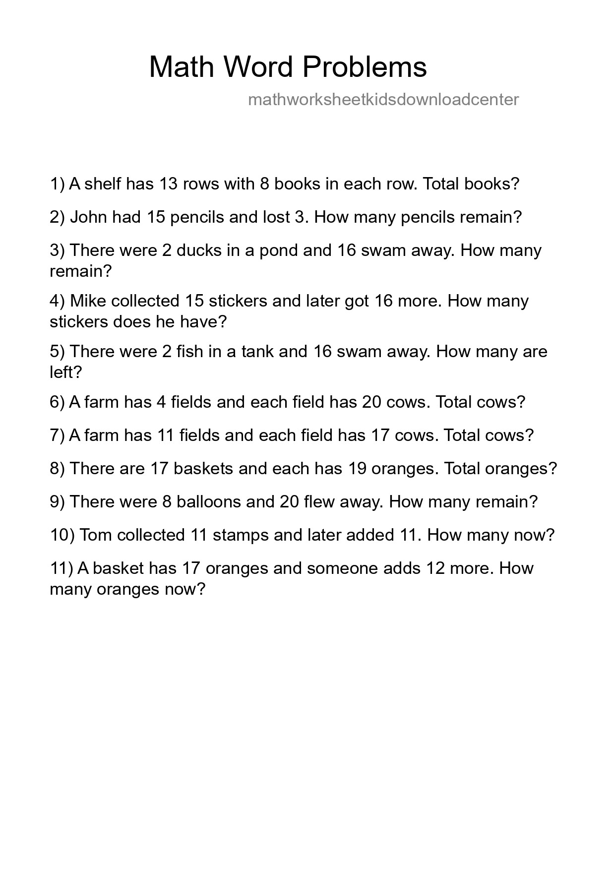 Math Word Problem Worksheet