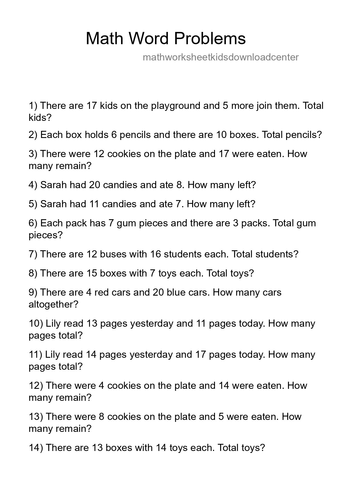 Math Word Problem Worksheet