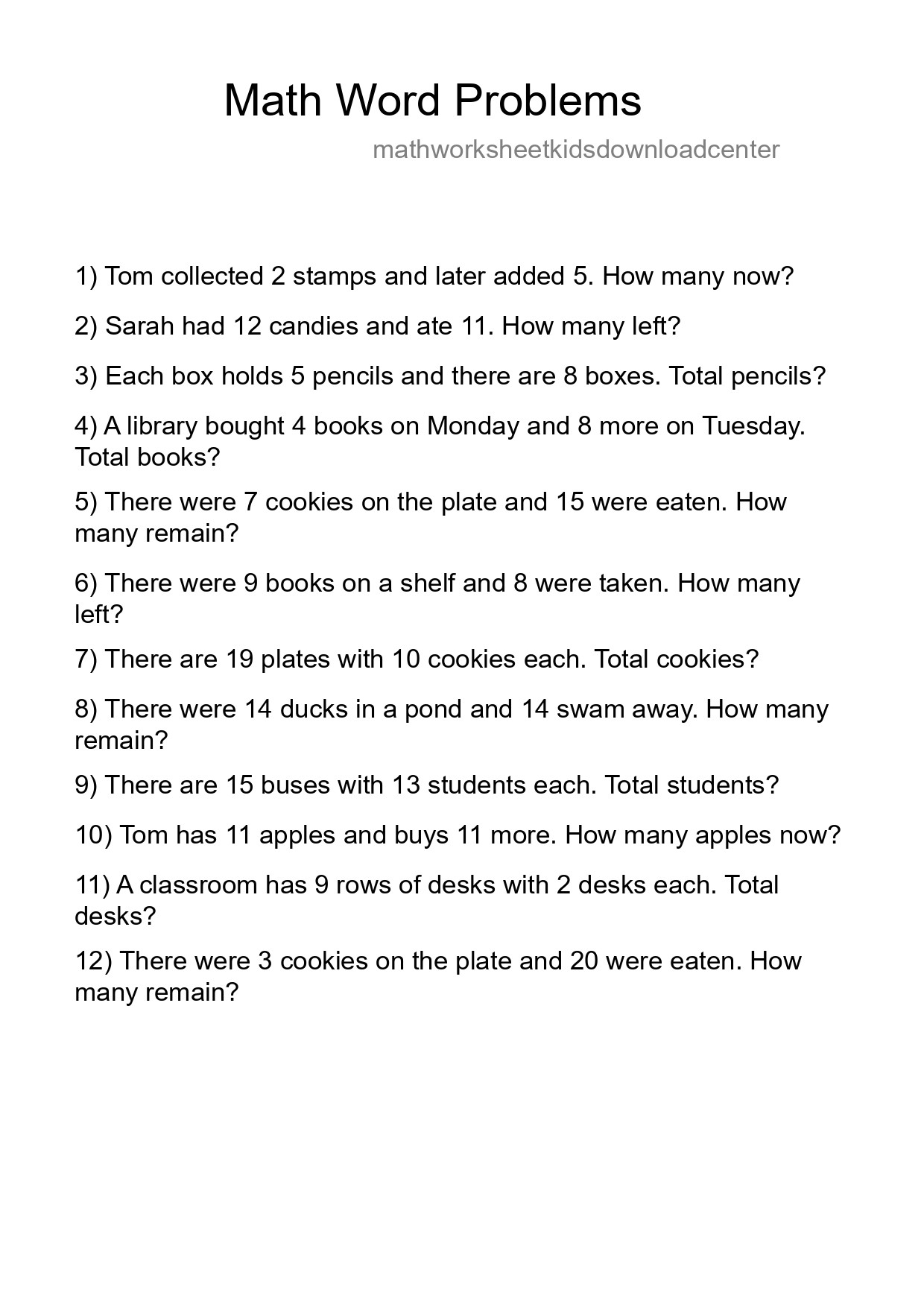 Math Word Problem Worksheet