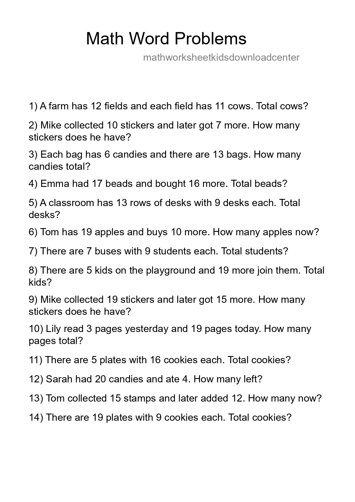 Math Word Problem Worksheet