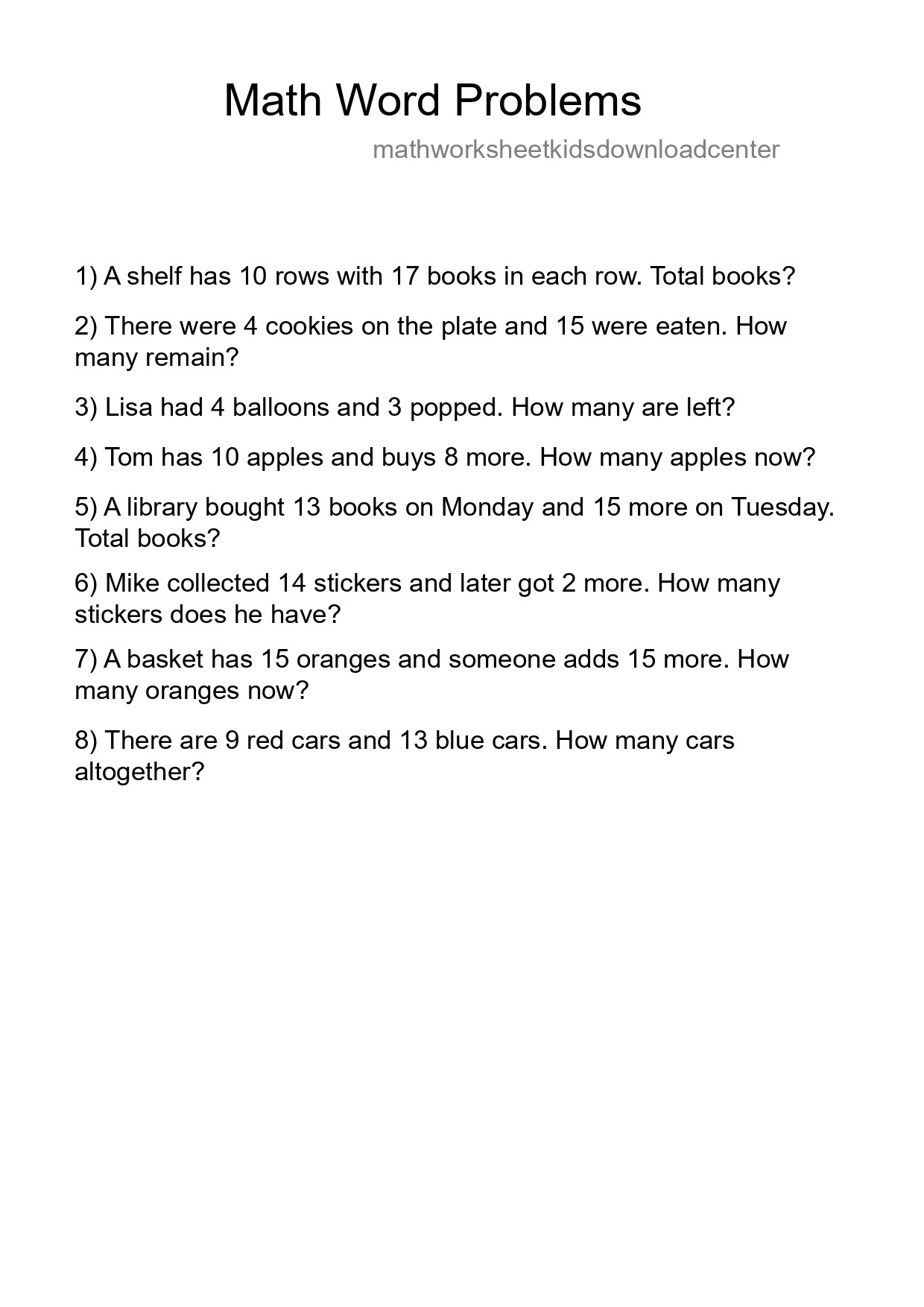 Math Word Problem Worksheet