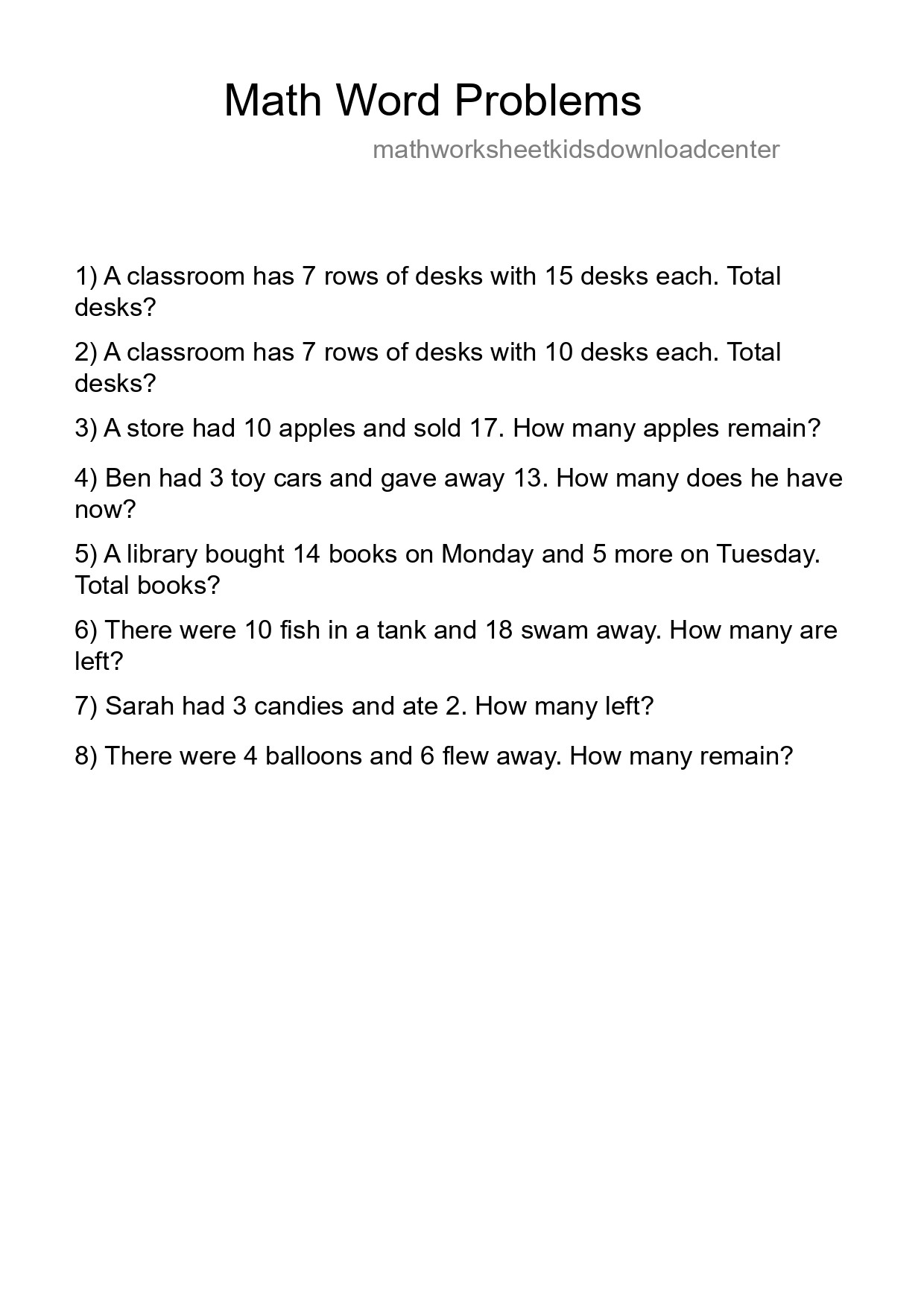 Math Word Problem Worksheet